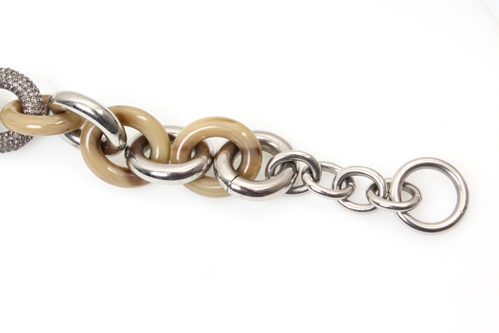 Michael Kors Silver Tone Imitation Horn and Pave Crystal Link Necklace