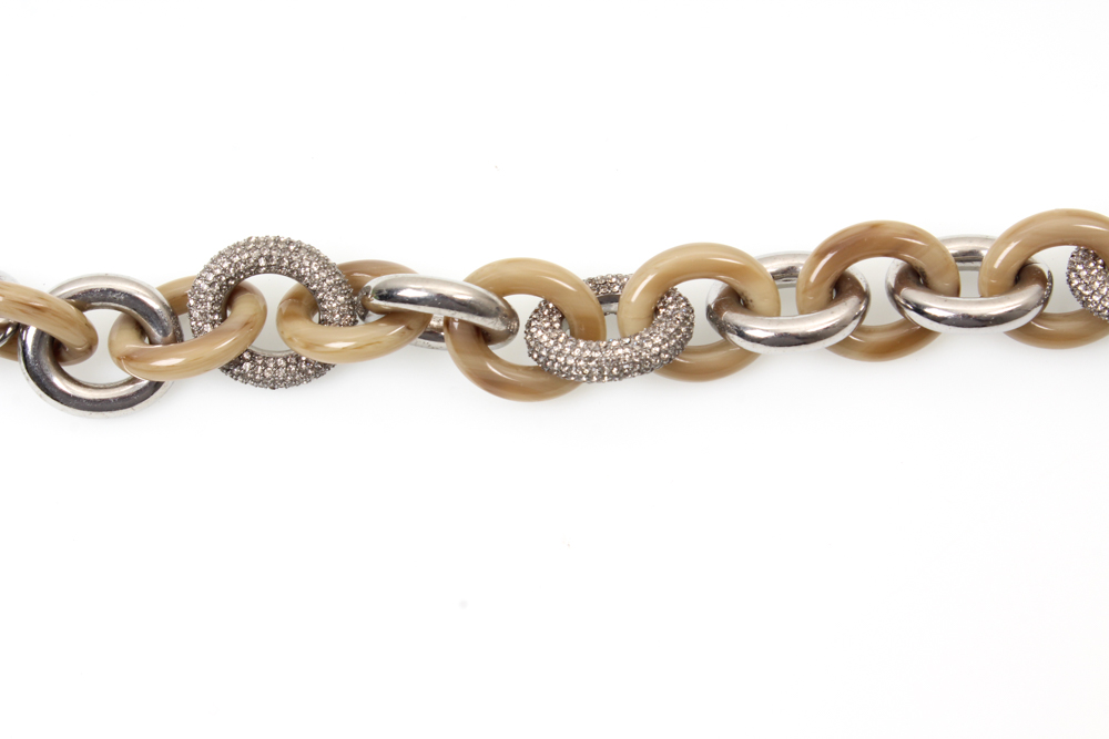 Michael Kors Silver Tone Imitation Horn and Pave Crystal Link Necklace