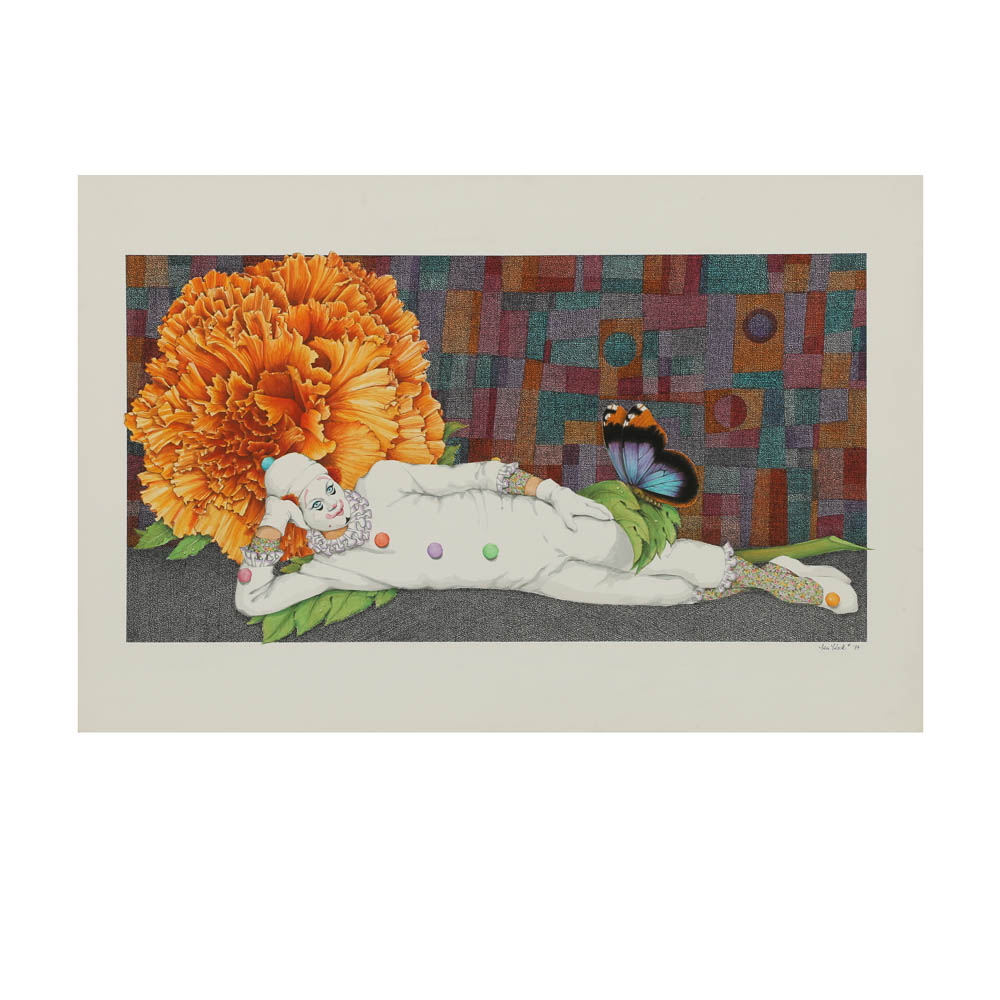 Ben Black Mixed Media Painting "Tuberous Begonia"