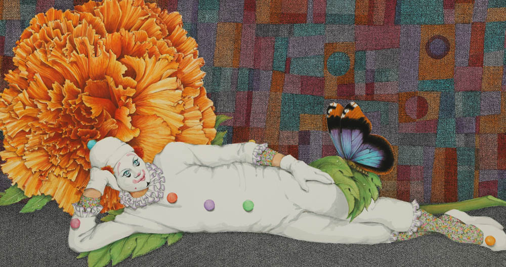 Ben Black Mixed Media Painting "Tuberous Begonia"