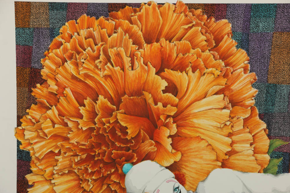 Ben Black Mixed Media Painting "Tuberous Begonia"