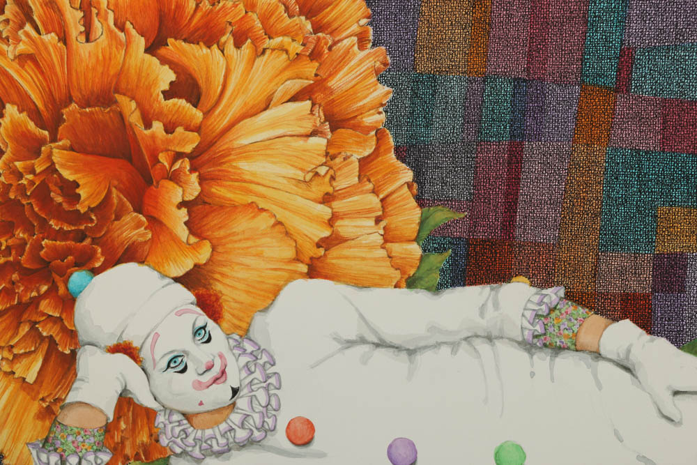 Ben Black Mixed Media Painting "Tuberous Begonia"