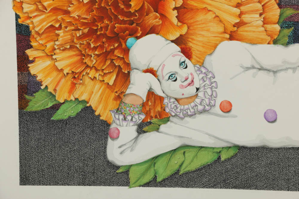 Ben Black Mixed Media Painting "Tuberous Begonia"