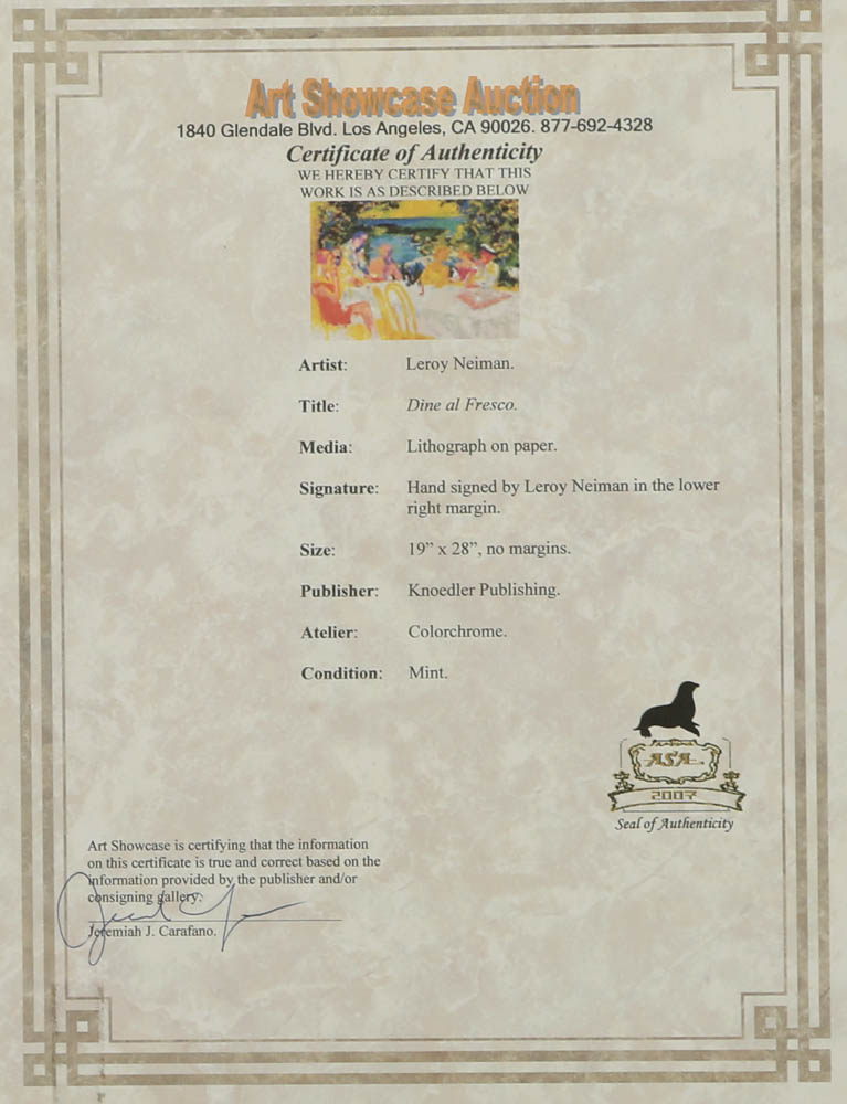 LeRoy Neiman Offset Lithograph "Dine al Fresco"
