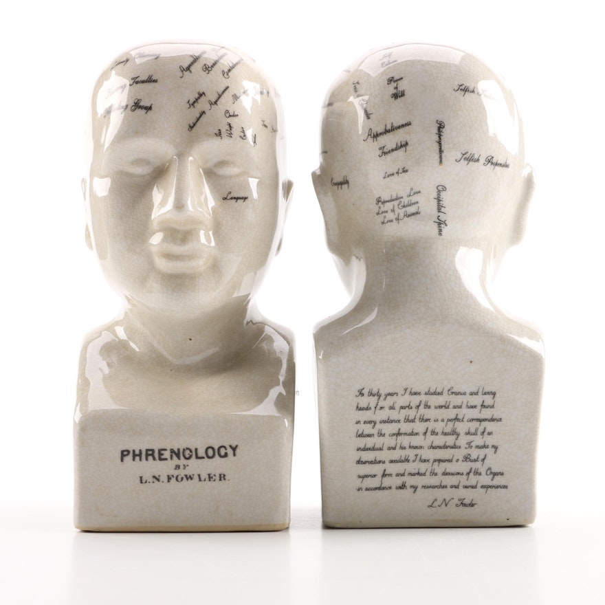 Pair of L.N. Fowler Style Ceramic Phrenology Busts