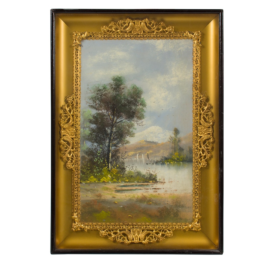 Pastel Landscape Drawing in Shadow Box Frame