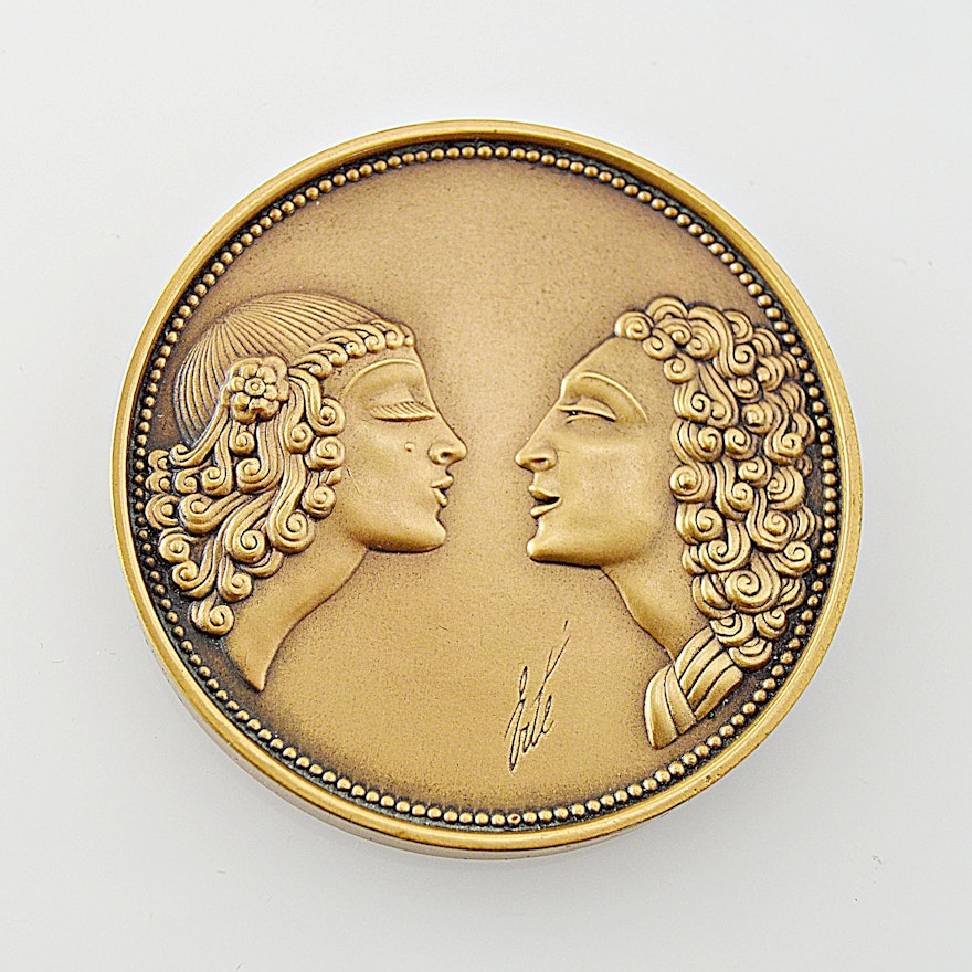 Erté Limited Edition Bronze Medallion Titled "The Kiss"