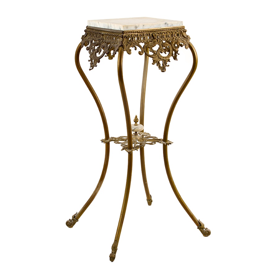 Marble Top Pierced Metal Accent Table