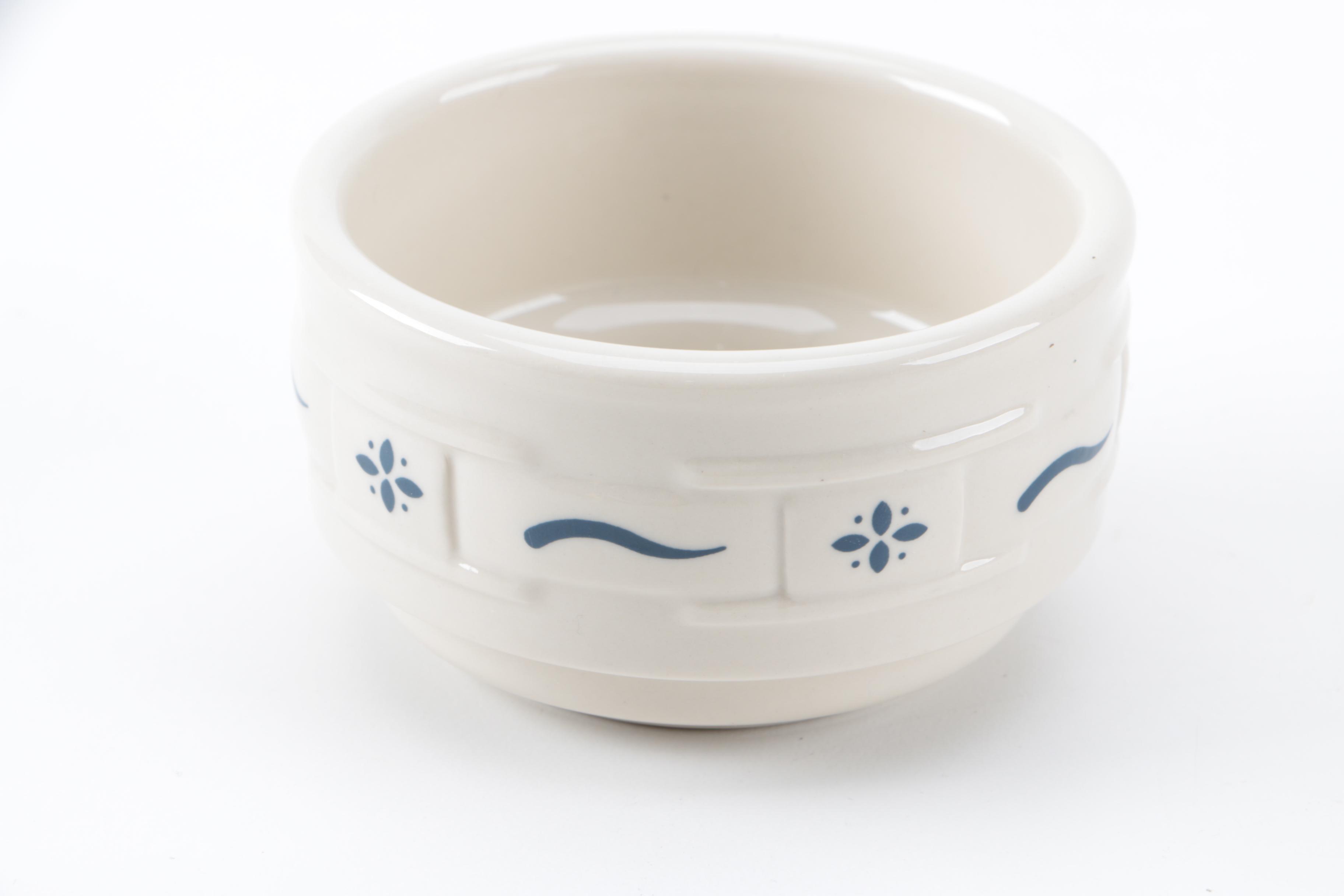 Longaberger "Woven Traditions Classic Blue" Ceramic Custard Cup Bowls