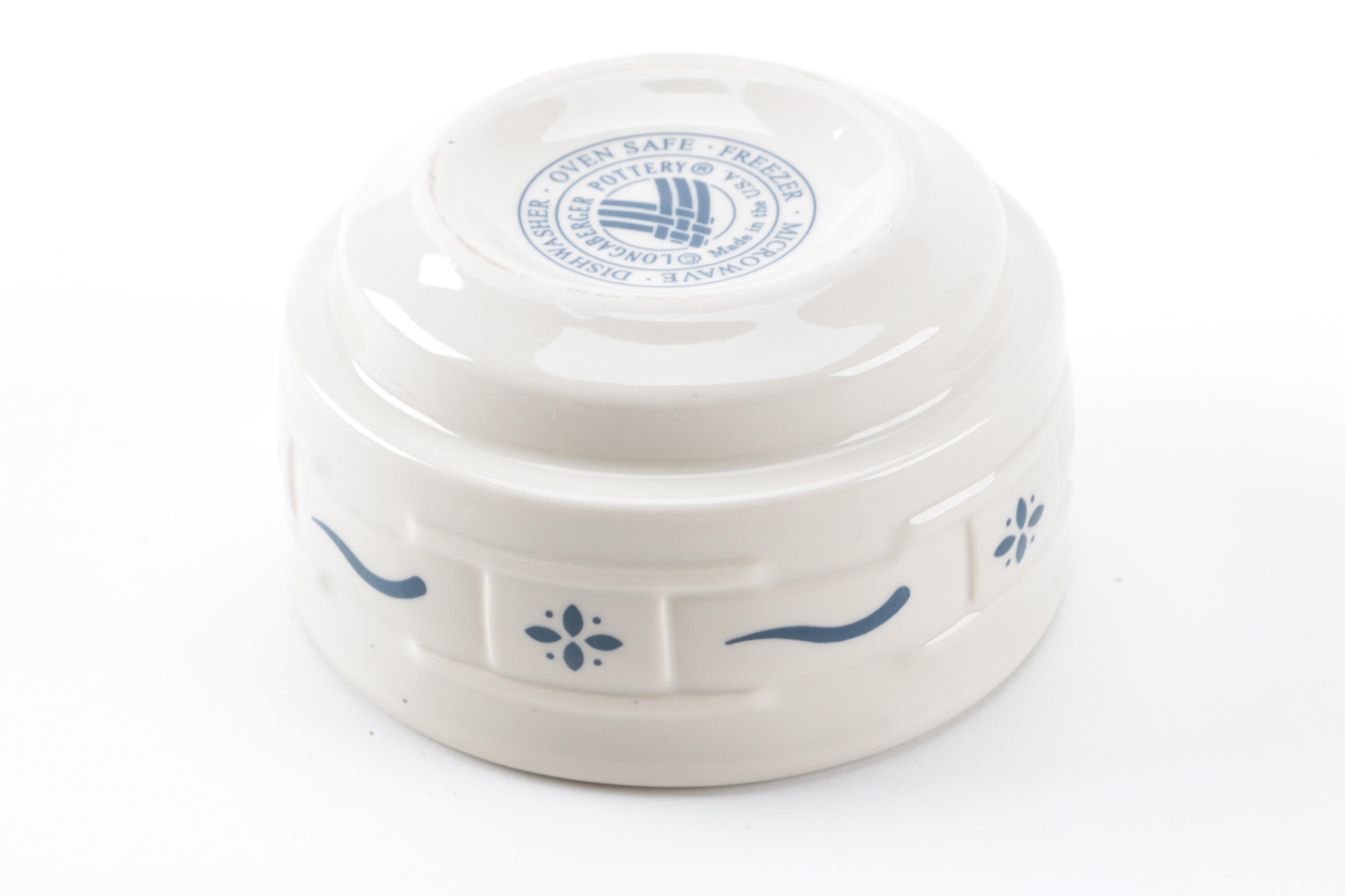 Longaberger "Woven Traditions Classic Blue" Ceramic Custard Cup Bowls