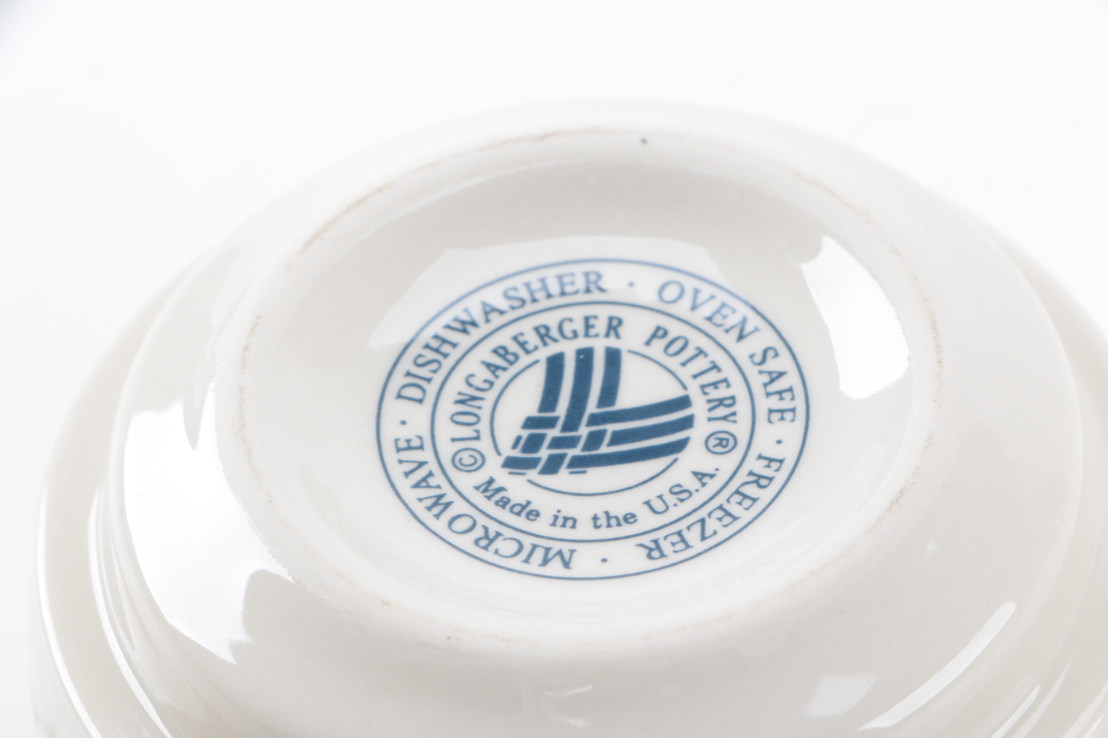 Longaberger "Woven Traditions Classic Blue" Ceramic Custard Cup Bowls