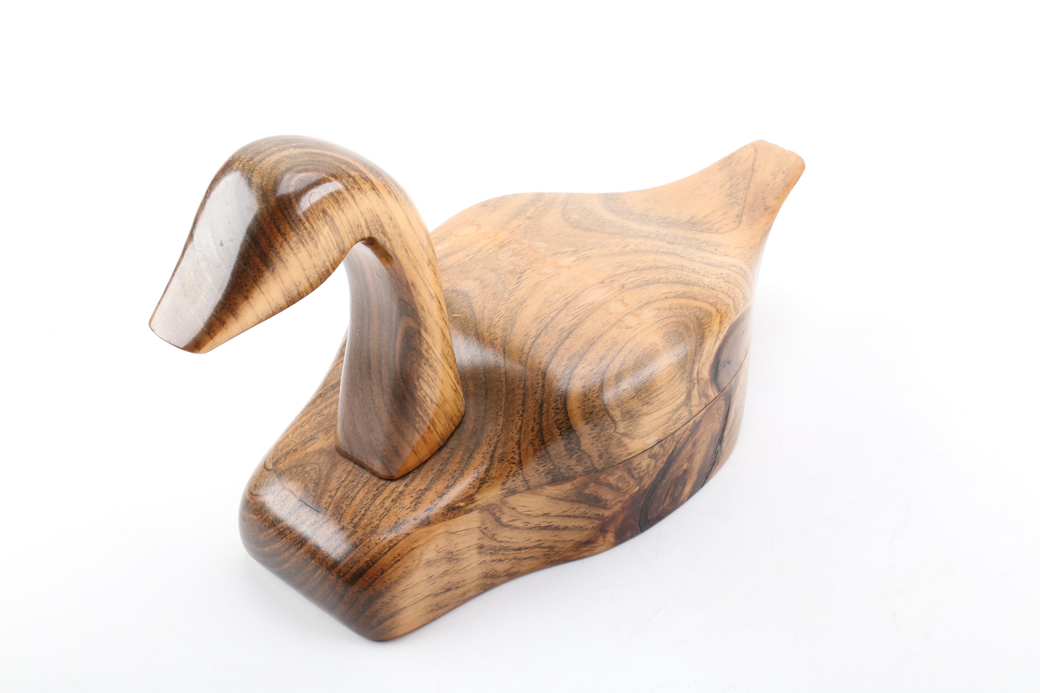 Carved Wood Duck Figurine and Painted Wood Decoy Style Figurine