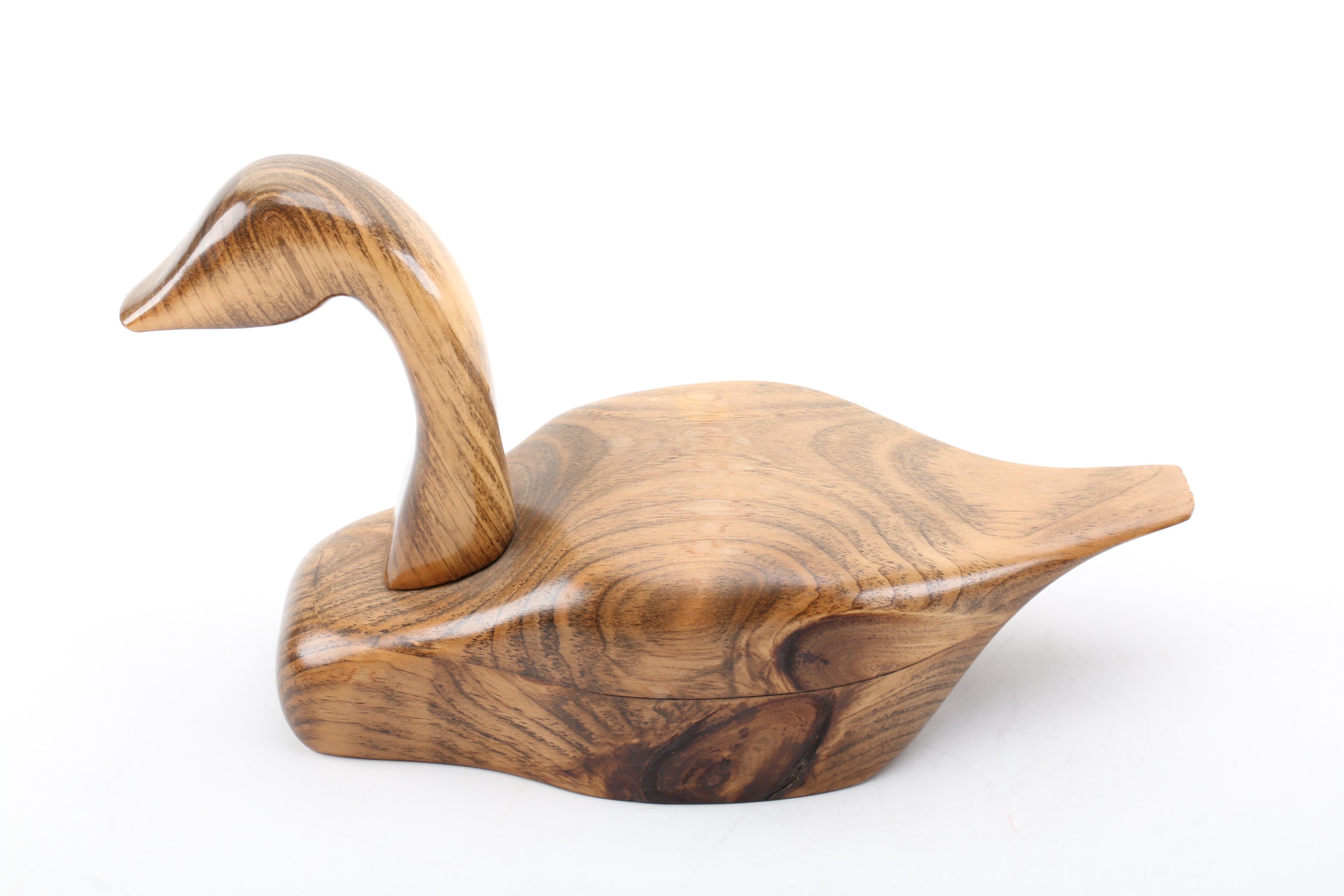 Carved Wood Duck Figurine and Painted Wood Decoy Style Figurine