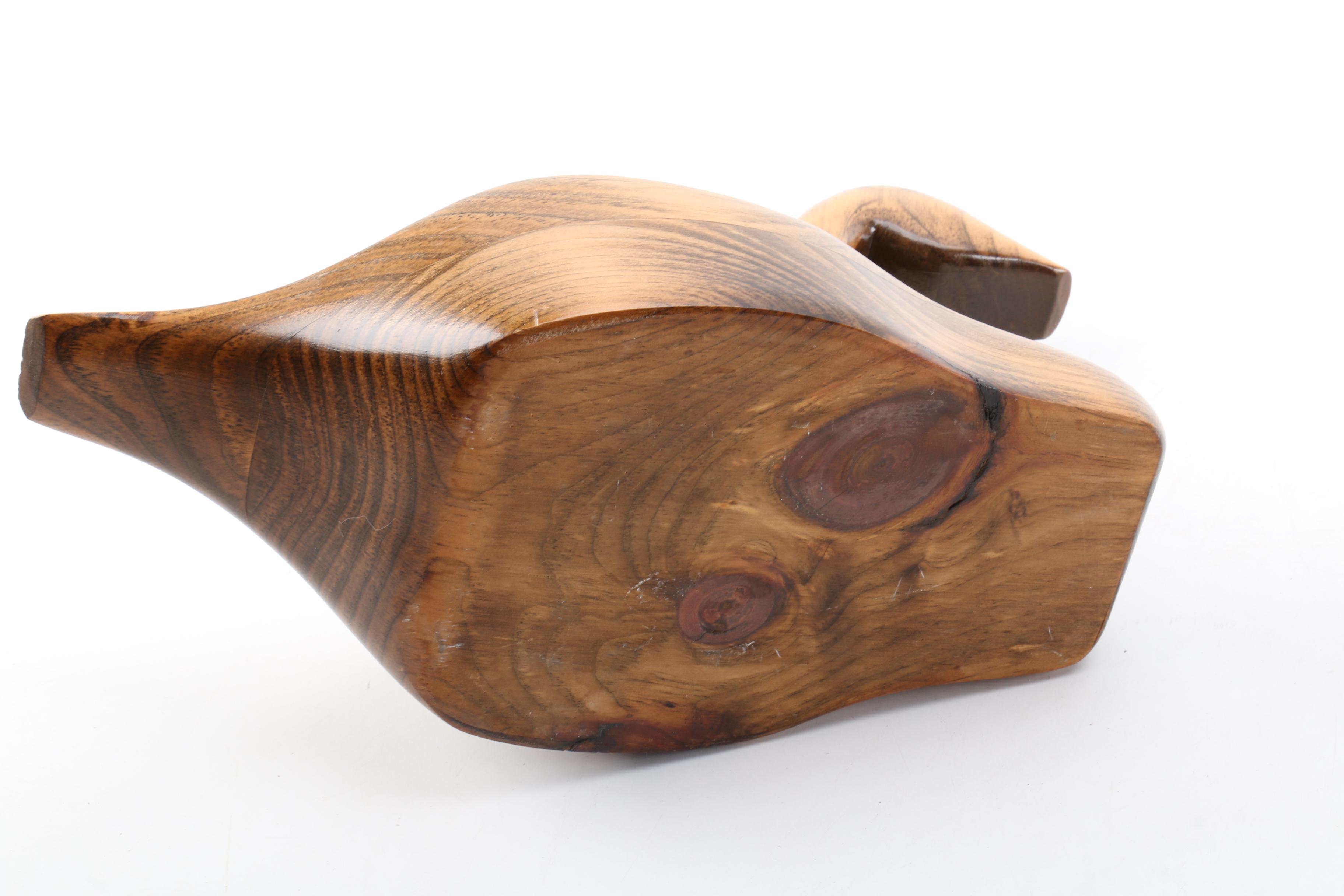 Carved Wood Duck Figurine and Painted Wood Decoy Style Figurine