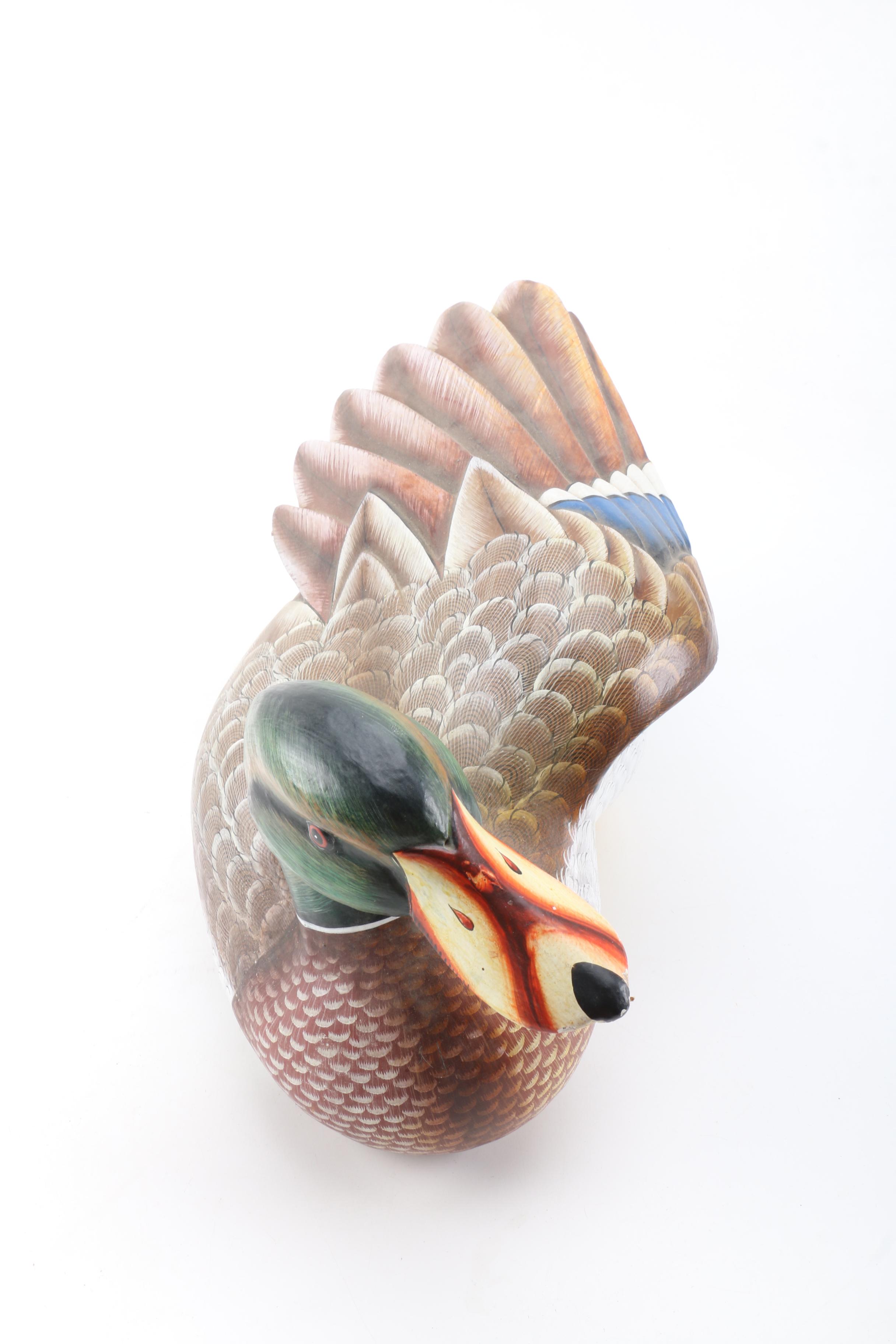 Carved Wood Duck Figurine and Painted Wood Decoy Style Figurine