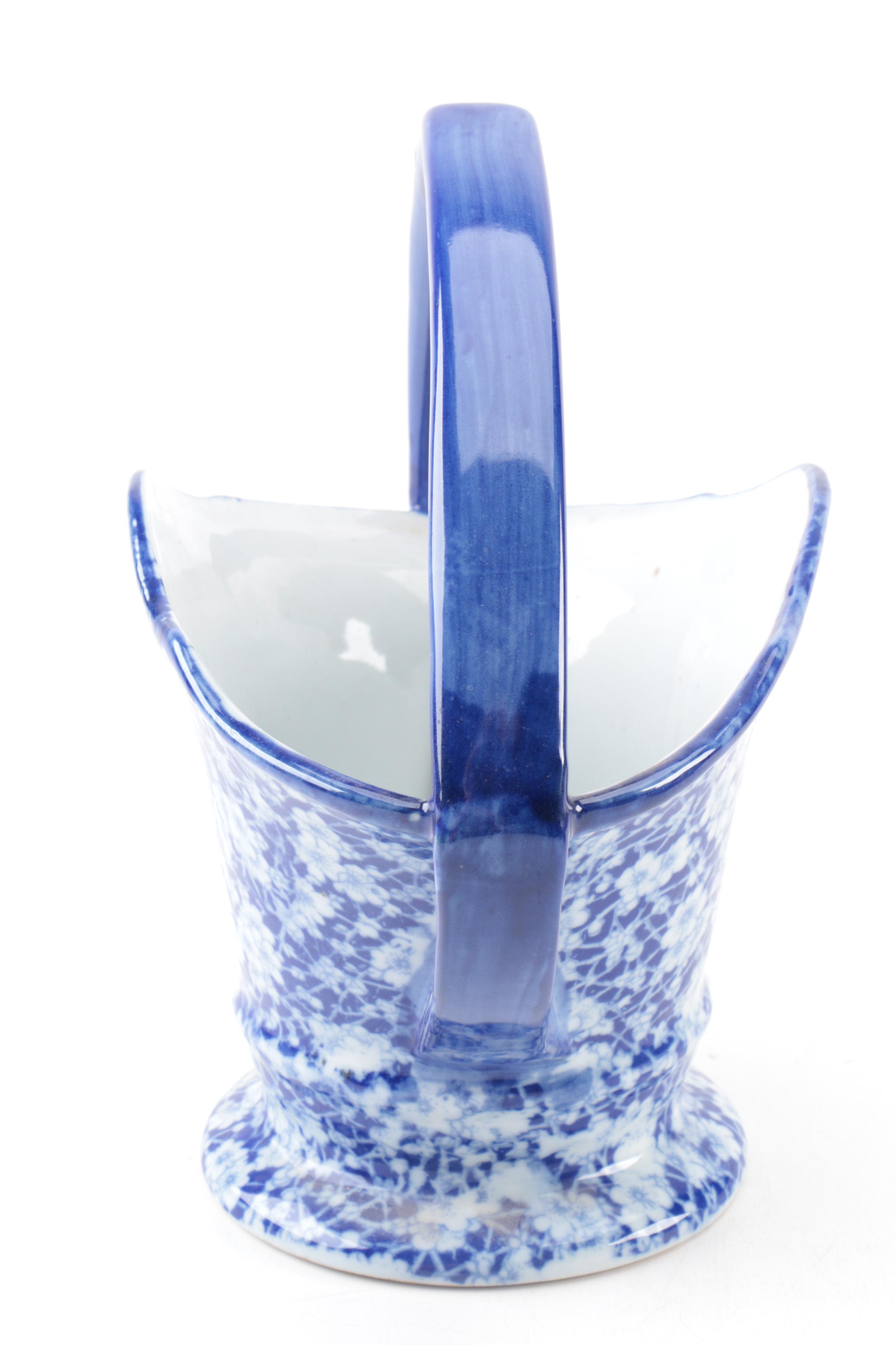 Victoria Ironstone Flow Blue "Calico" Pigs and Basket