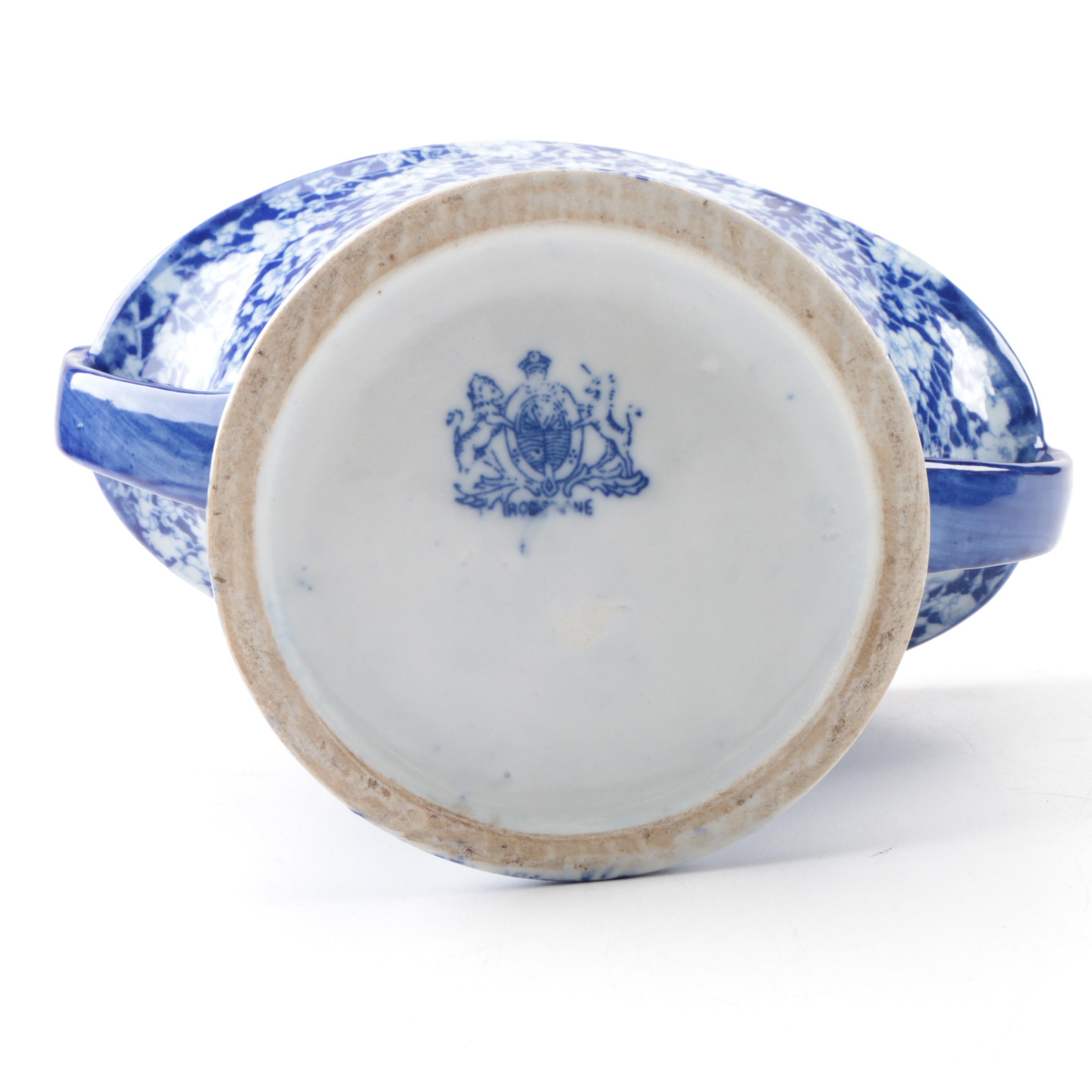 Victoria Ironstone Flow Blue "Calico" Pigs and Basket