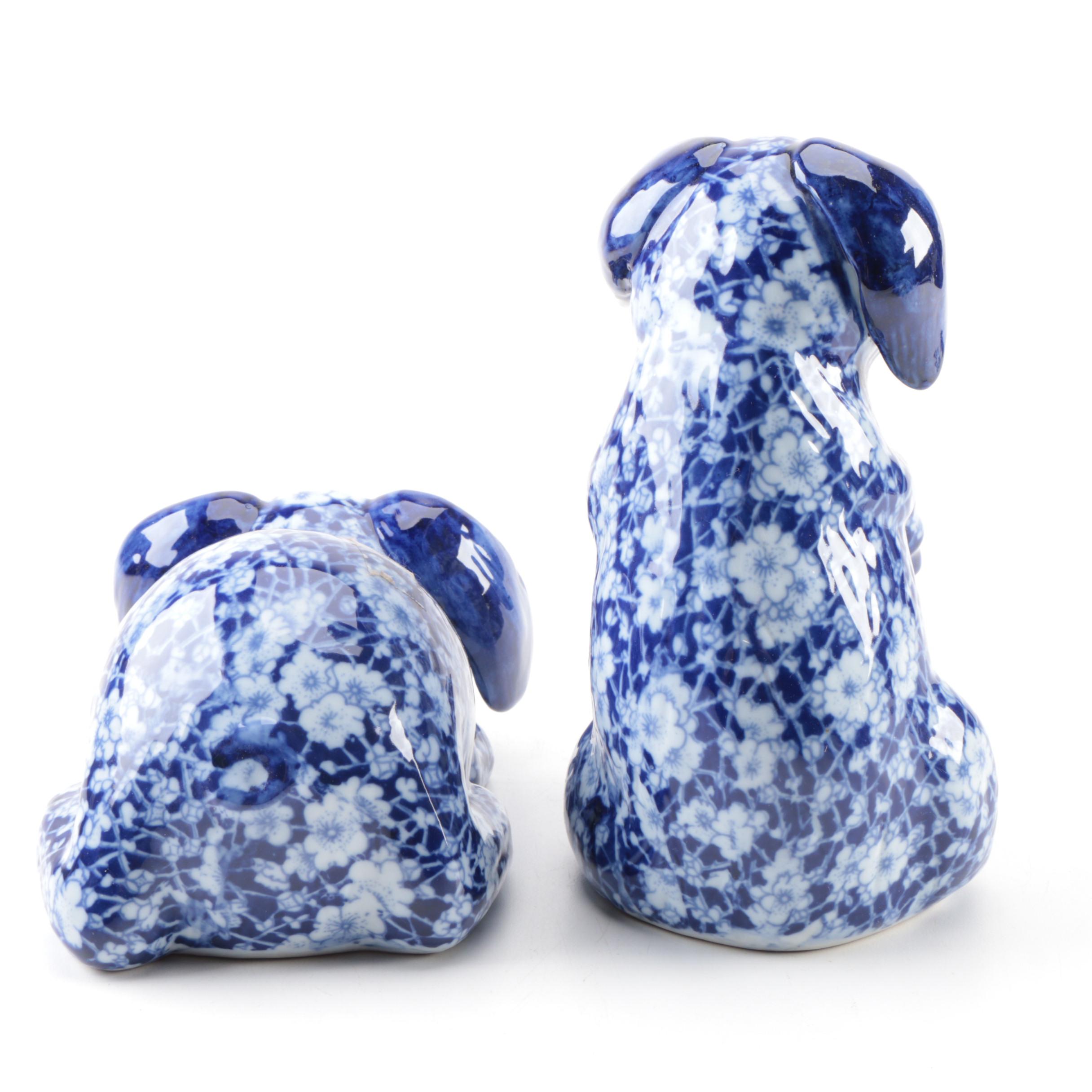 Victoria Ironstone Flow Blue "Calico" Pigs and Basket