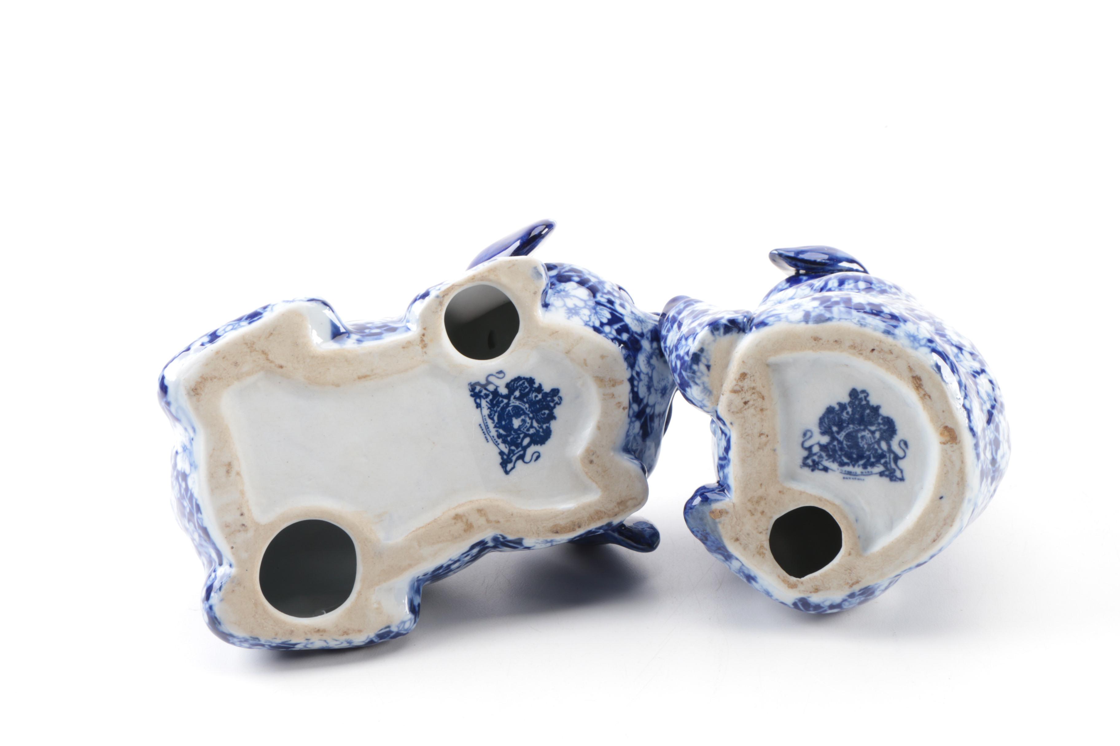 Victoria Ironstone Flow Blue "Calico" Pigs and Basket
