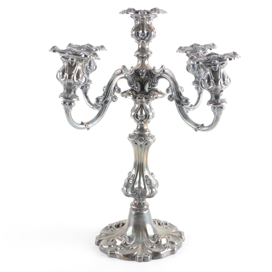 Wallace Baroque Inspired Silver Plate Five-Light Candelabrum