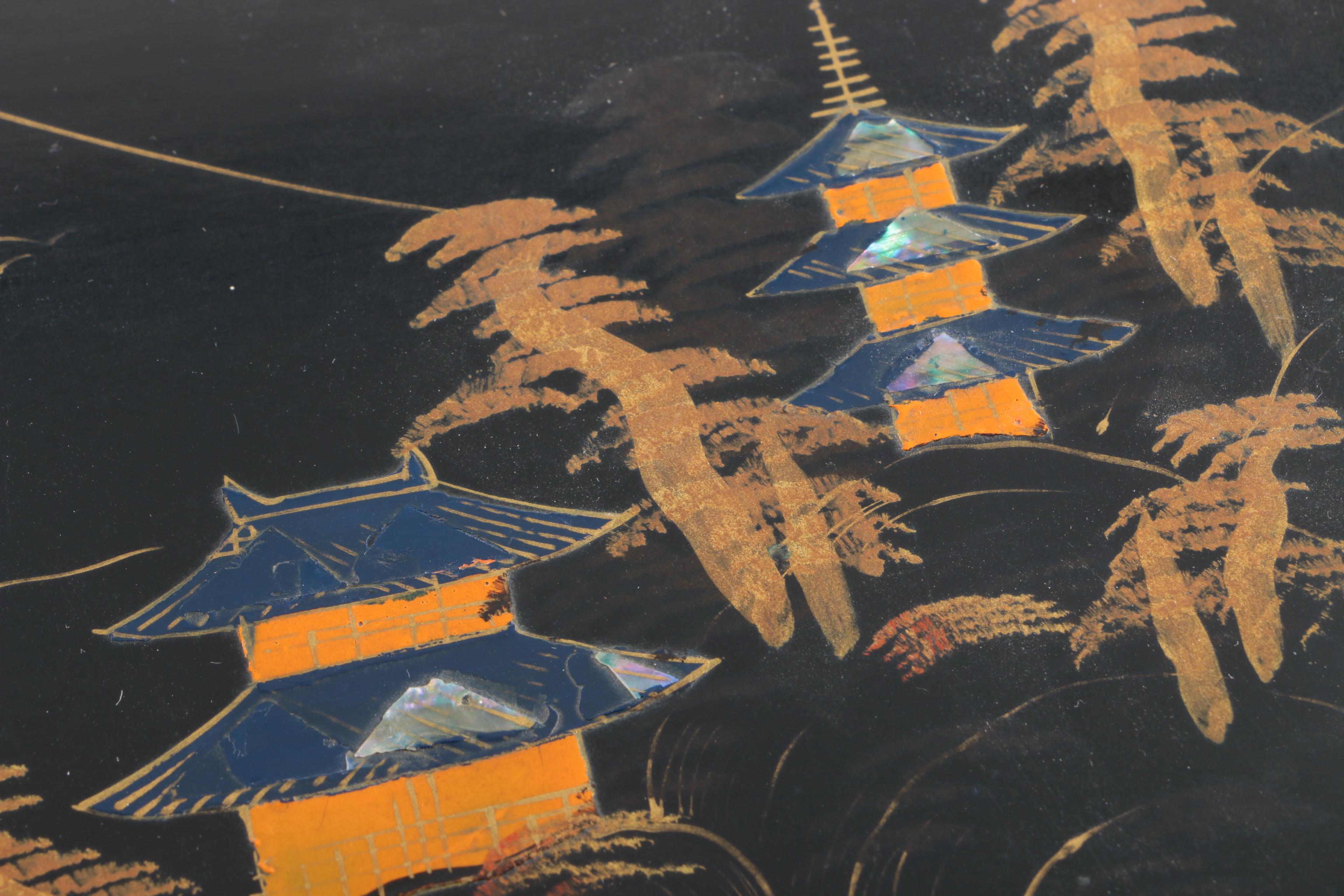 Vintage M.M Japanese Black Lacquer Musical Jewelry Box