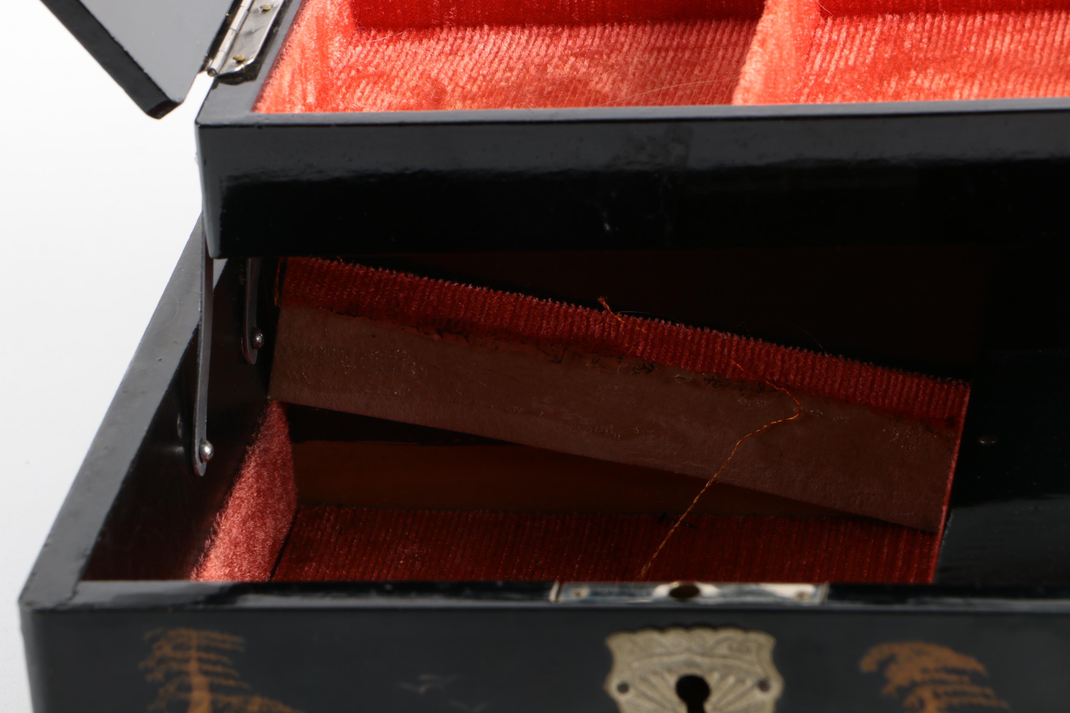 Vintage M.M Japanese Black Lacquer Musical Jewelry Box