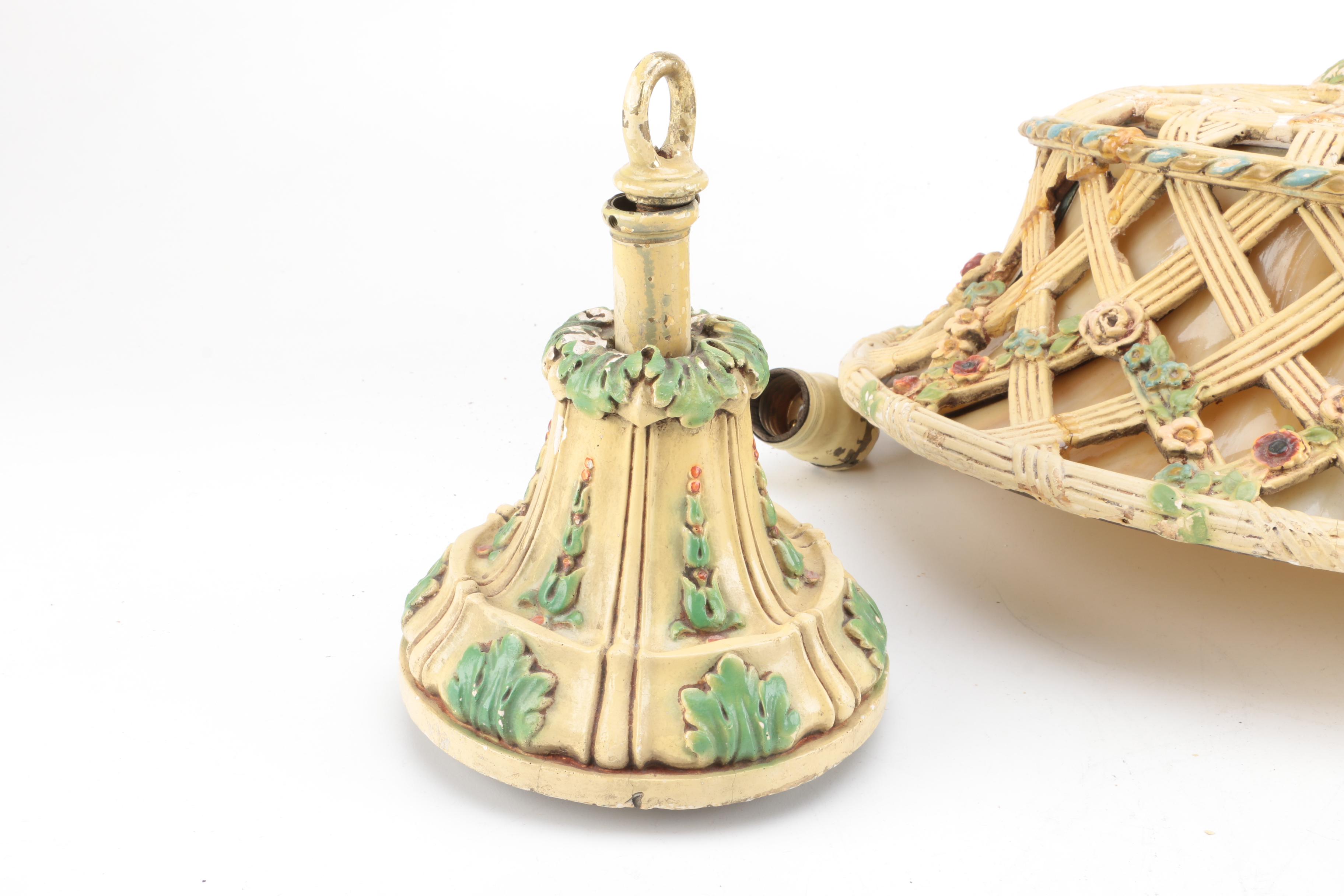 Vintage Painted Metal Basket Ceiling Light