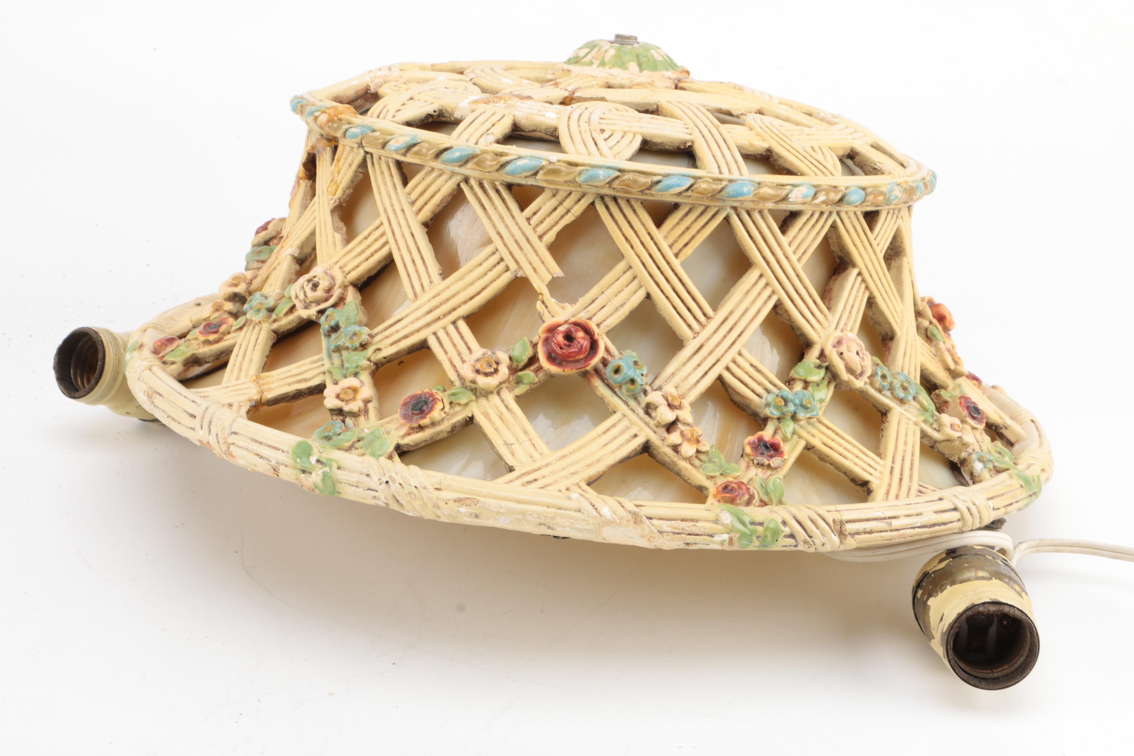 Vintage Painted Metal Basket Ceiling Light