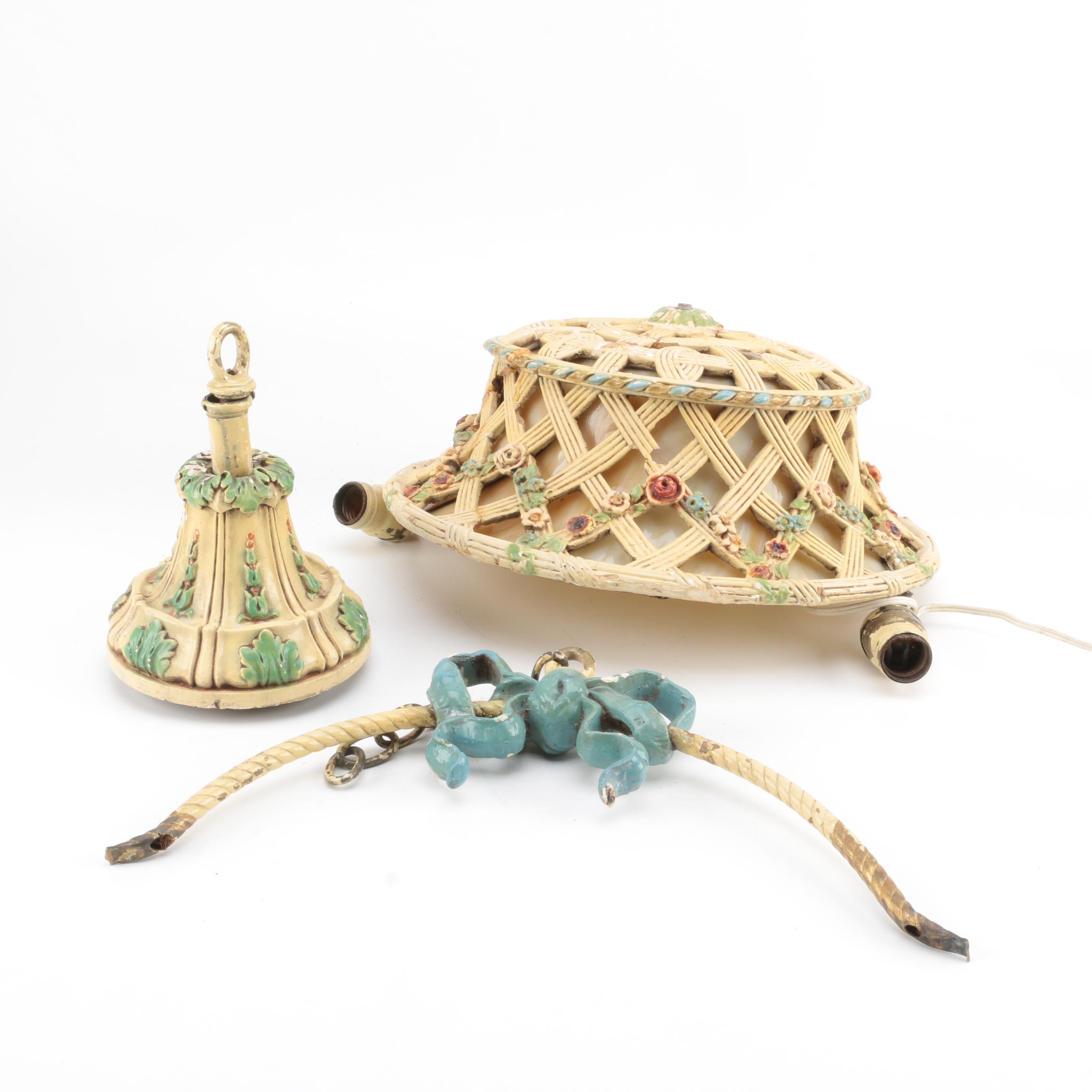 Vintage Painted Metal Basket Ceiling Light