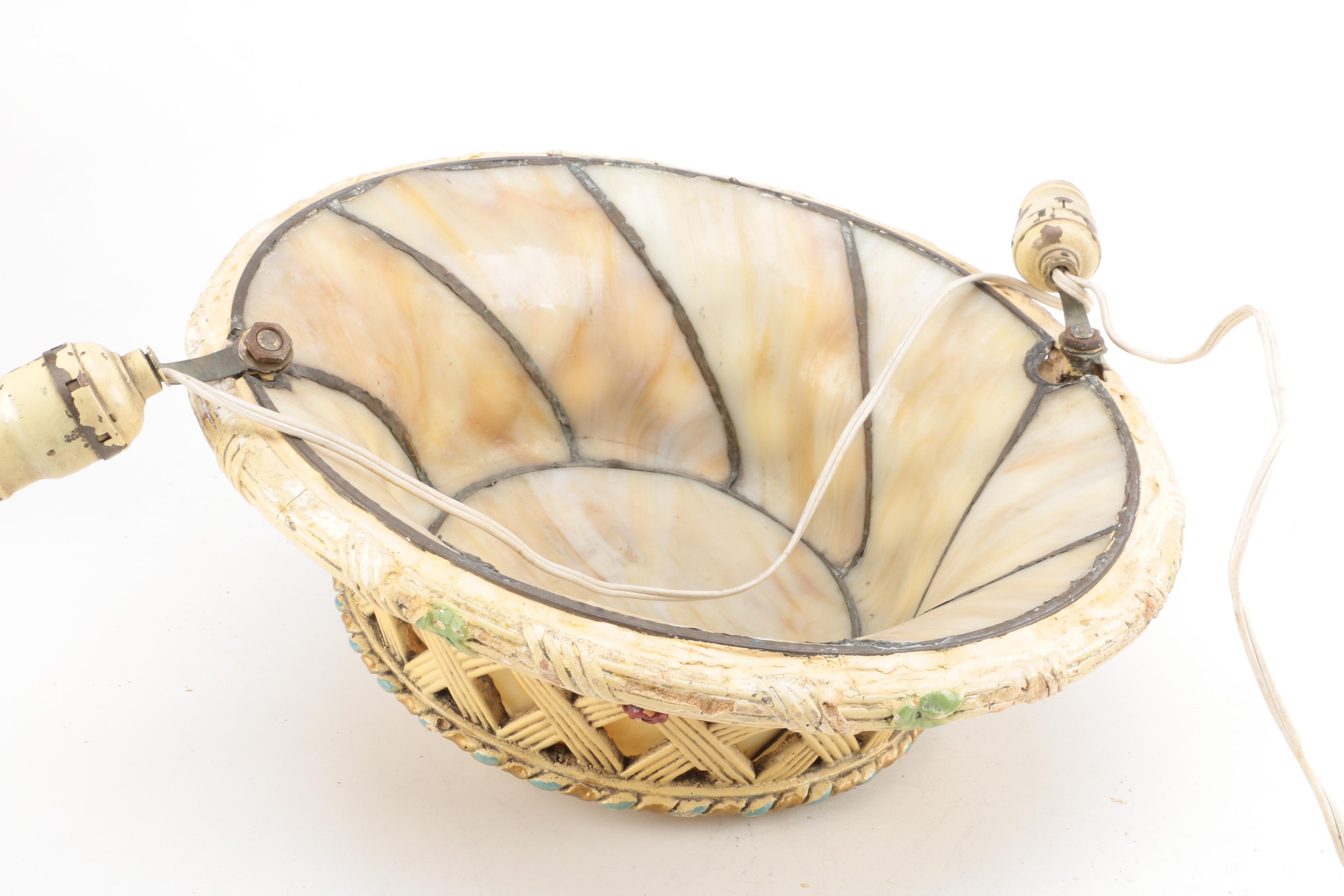 Vintage Painted Metal Basket Ceiling Light