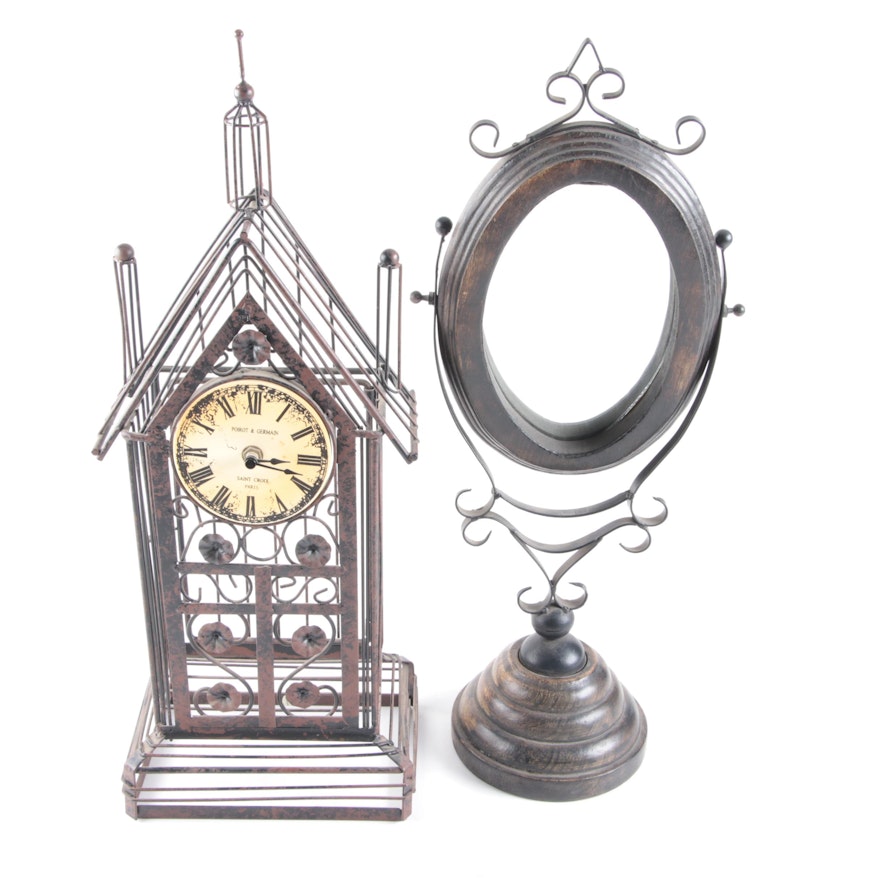 Poirot & Germain Clock and Footed Mirror