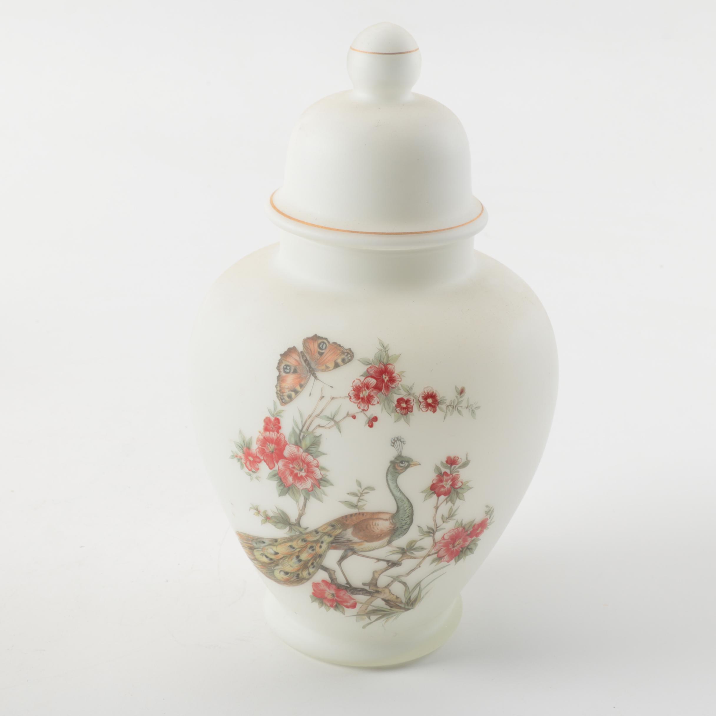 Vintage Italian Lidded White Frosted Glass Ginger Jar