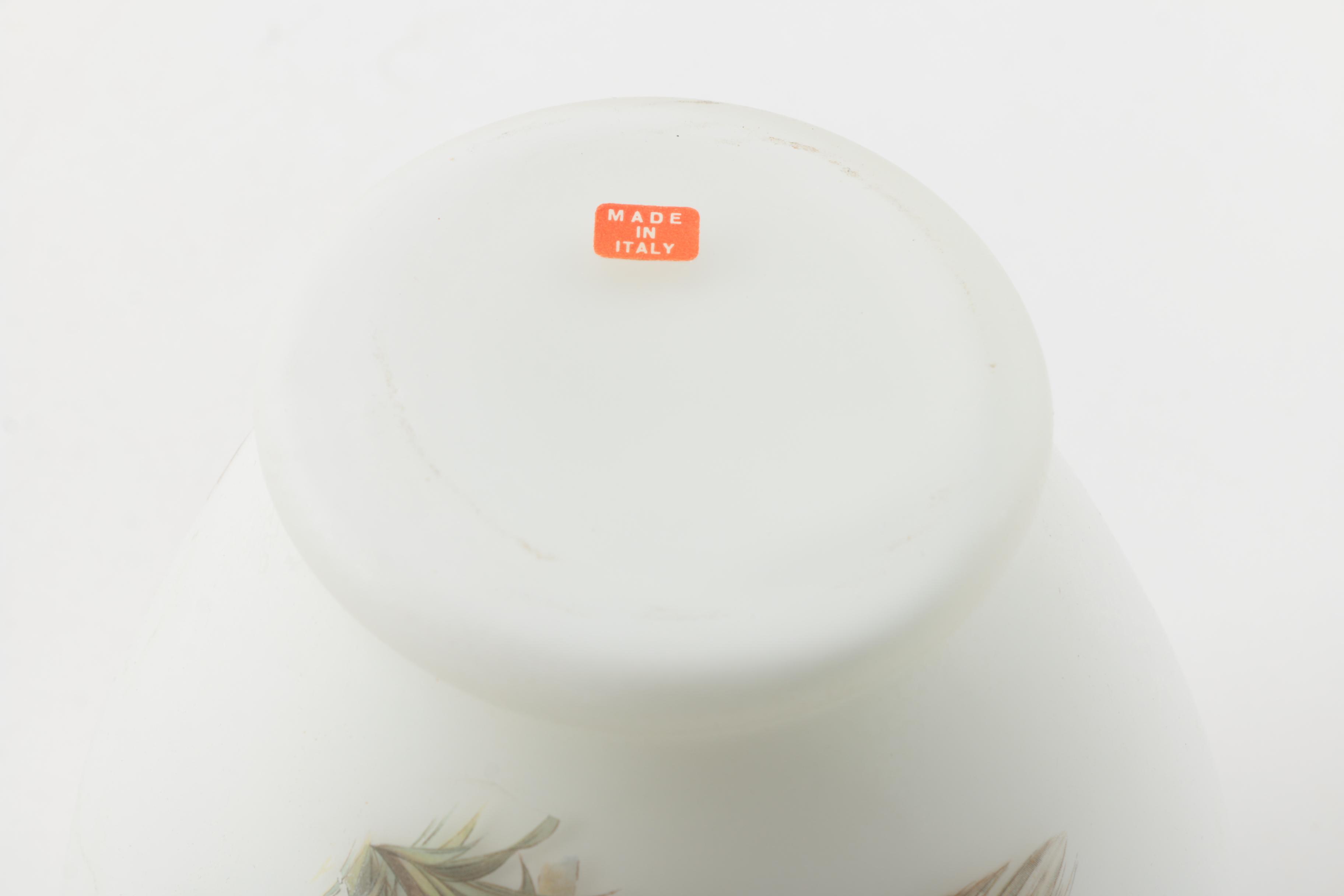 Vintage Italian Lidded White Frosted Glass Ginger Jar