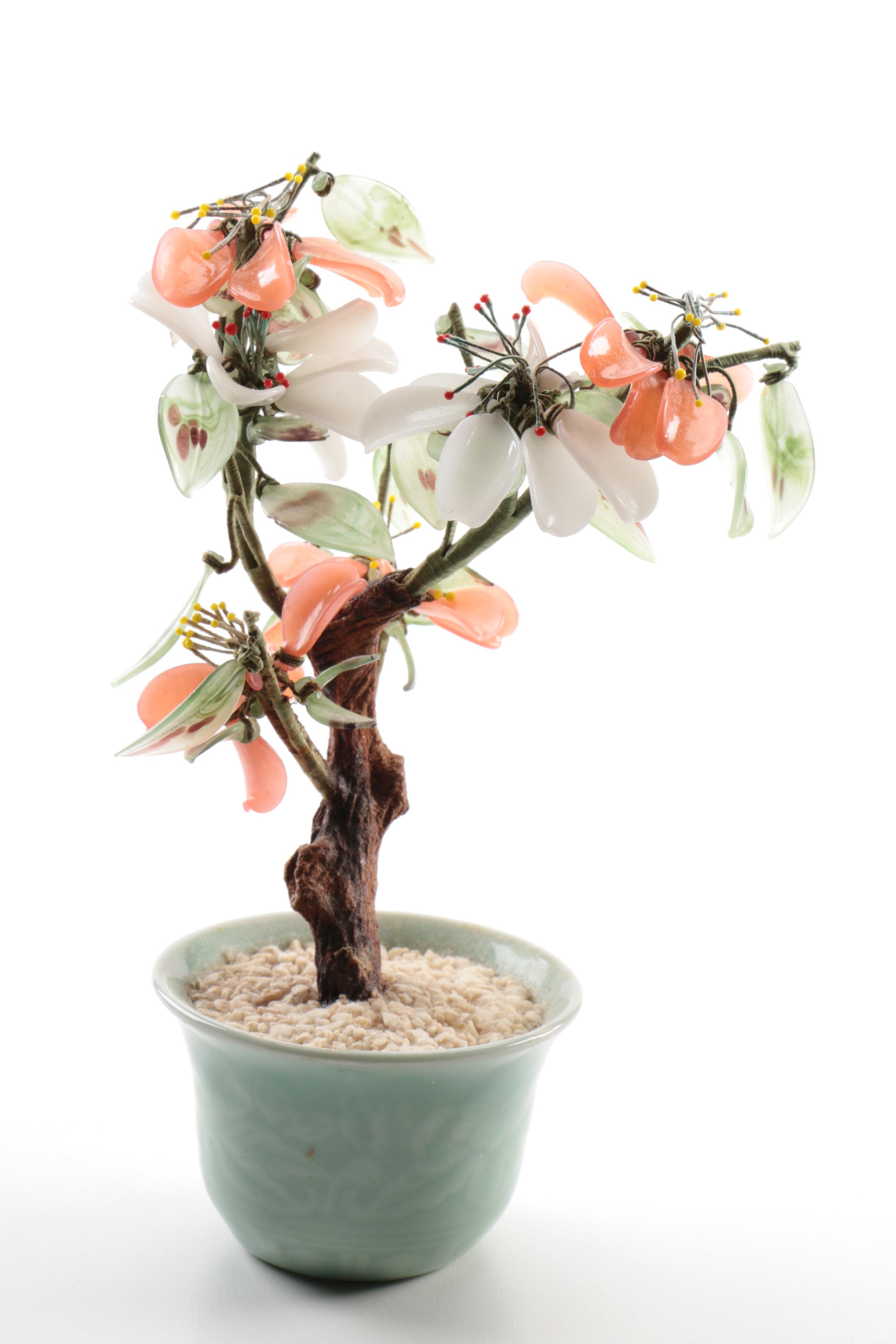 Asian Style Floral Ceramic Bonsai Decor