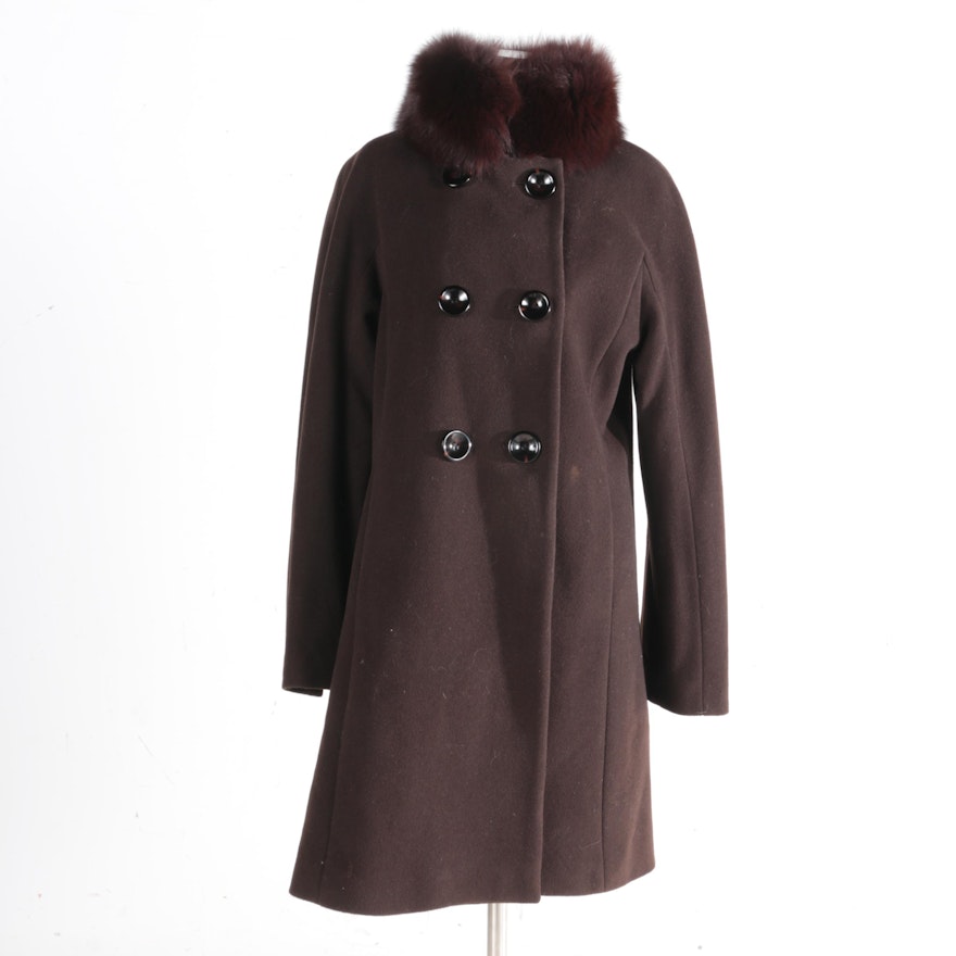 1 Madison Brown Wool and Dyed Fox Fur Coat