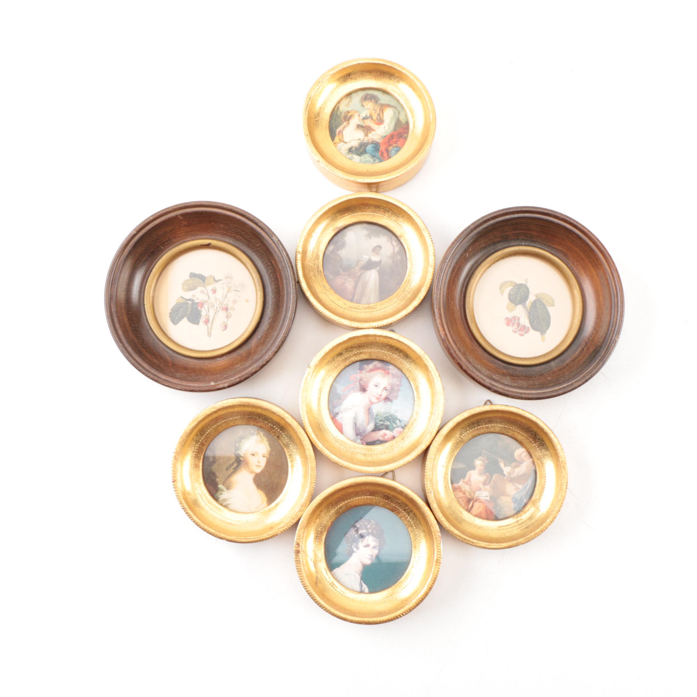 Painted Pictures in Round Wood Frames