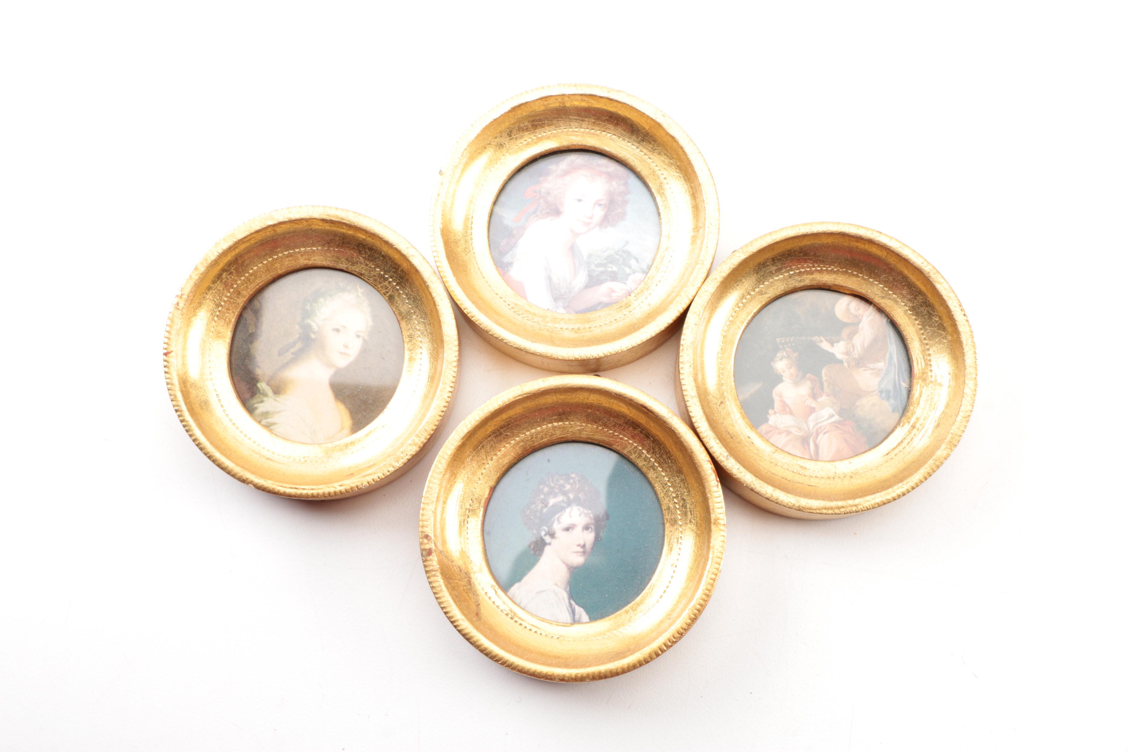 Painted Pictures in Round Wood Frames
