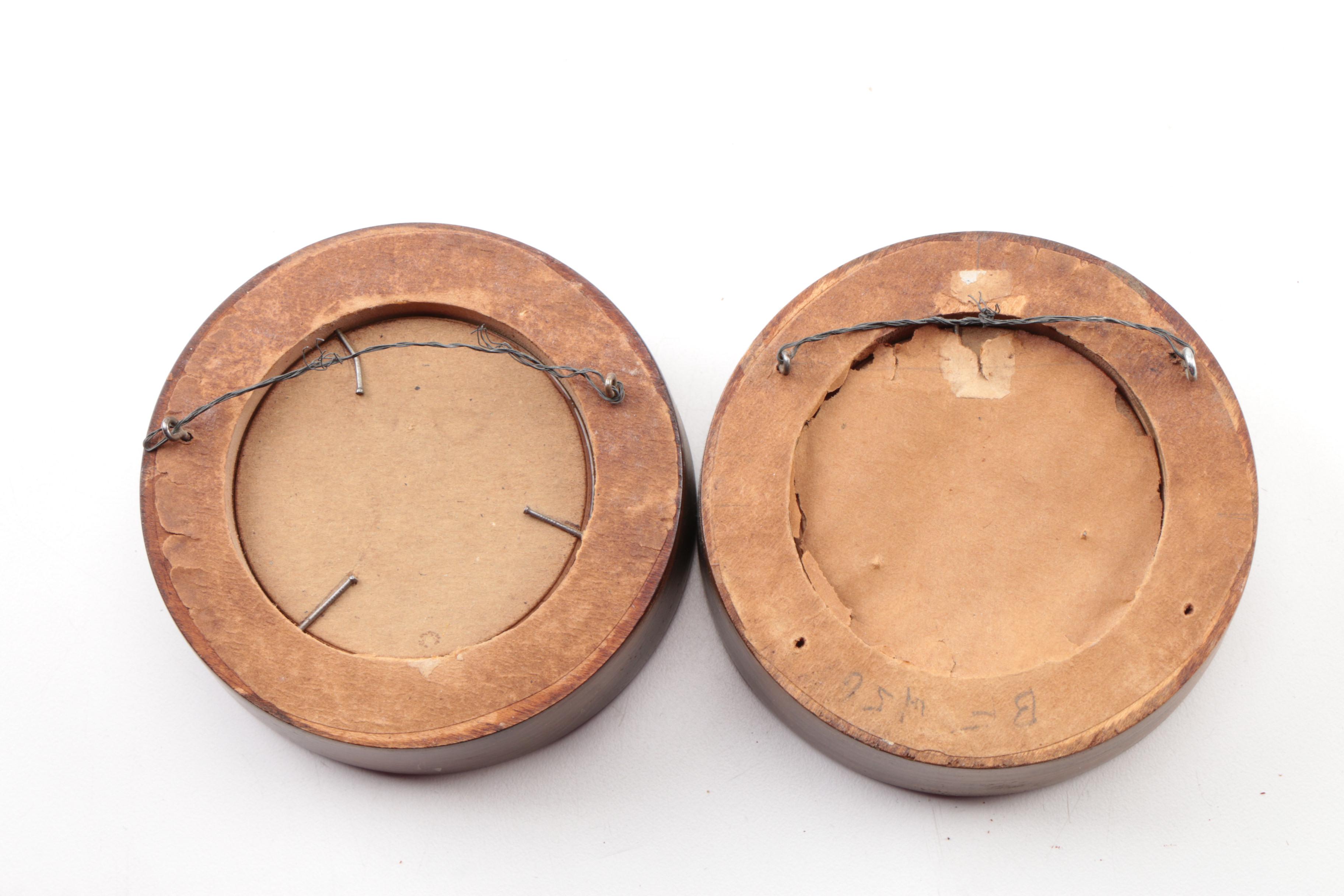 Painted Pictures in Round Wood Frames