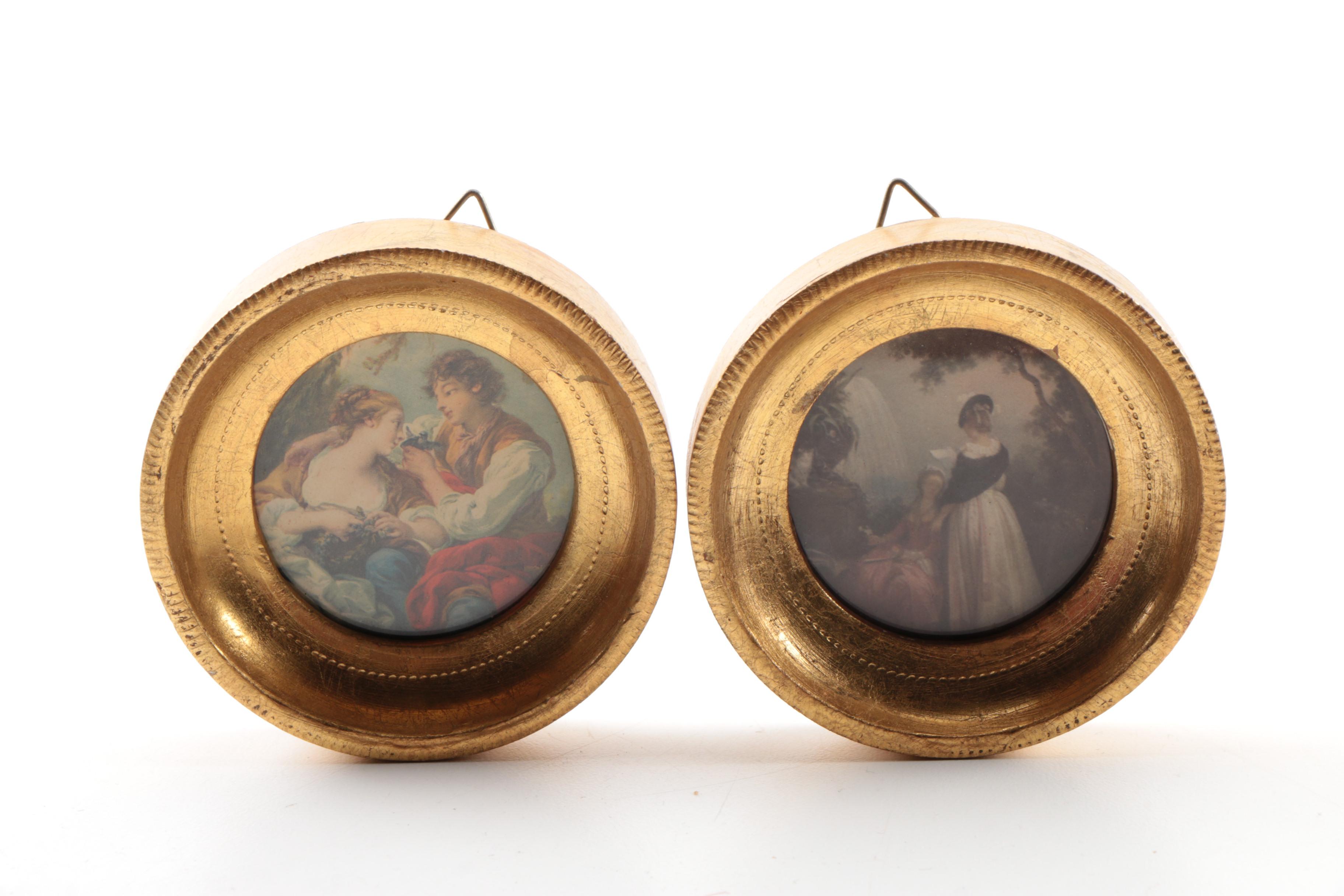 Painted Pictures in Round Wood Frames