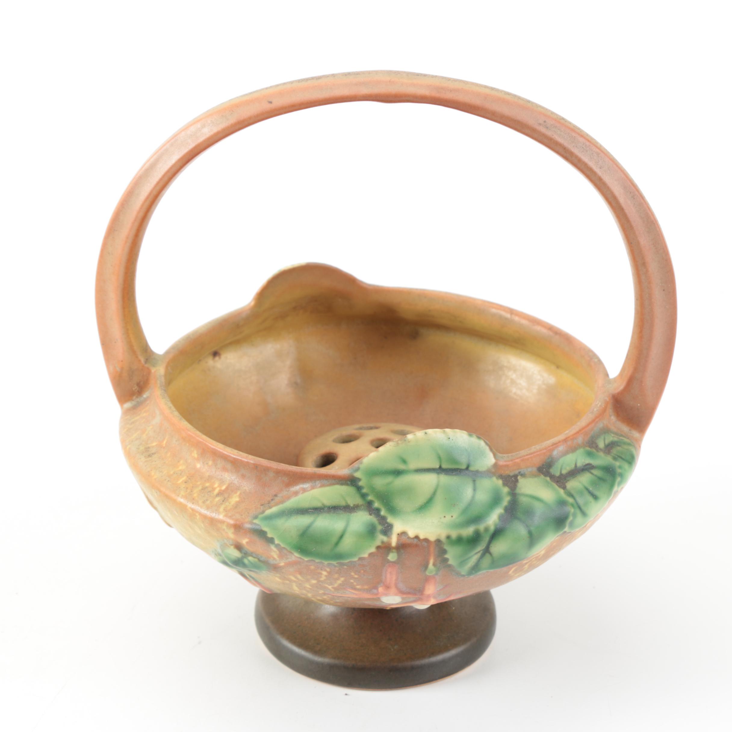 Vintage Roseville Pottery "Fuchsia" Brown Basket with Flower Frog