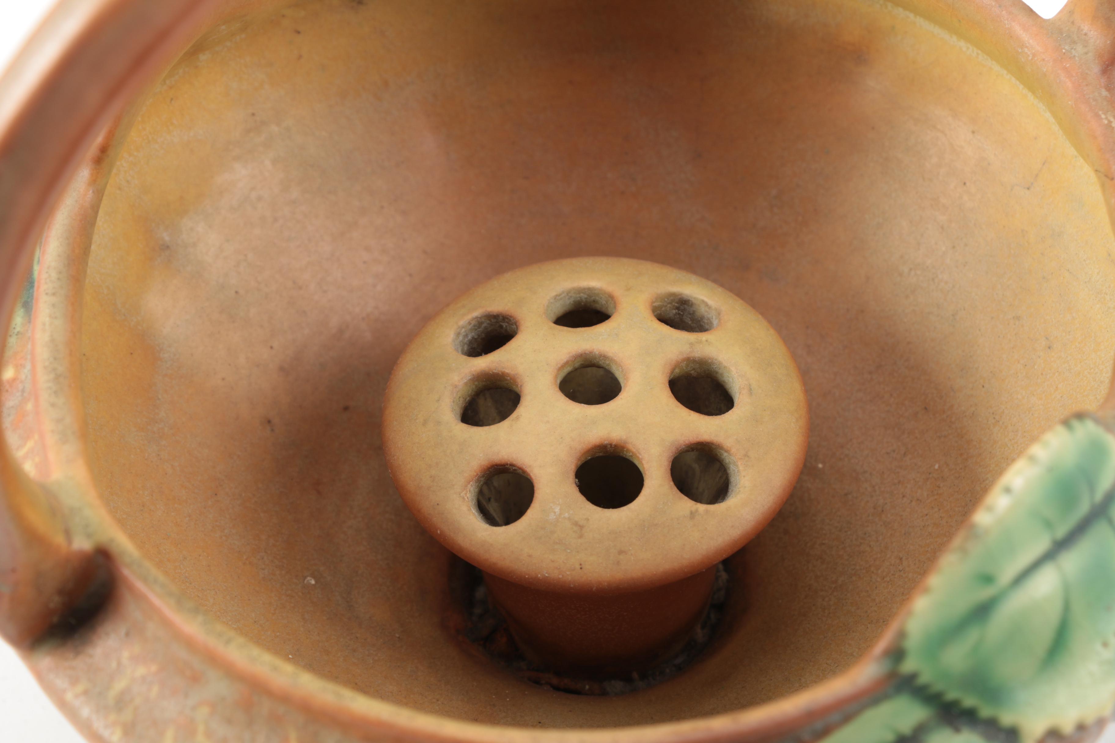 Vintage Roseville Pottery "Fuchsia" Brown Basket with Flower Frog