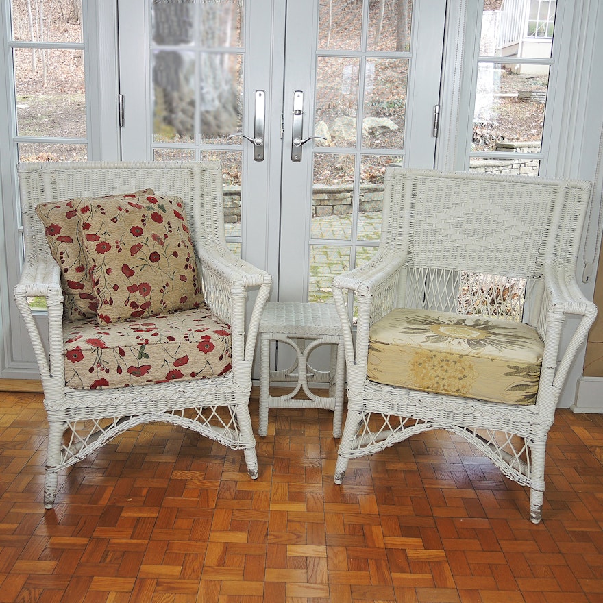 Vintage Wicker Arm Chairs and Table