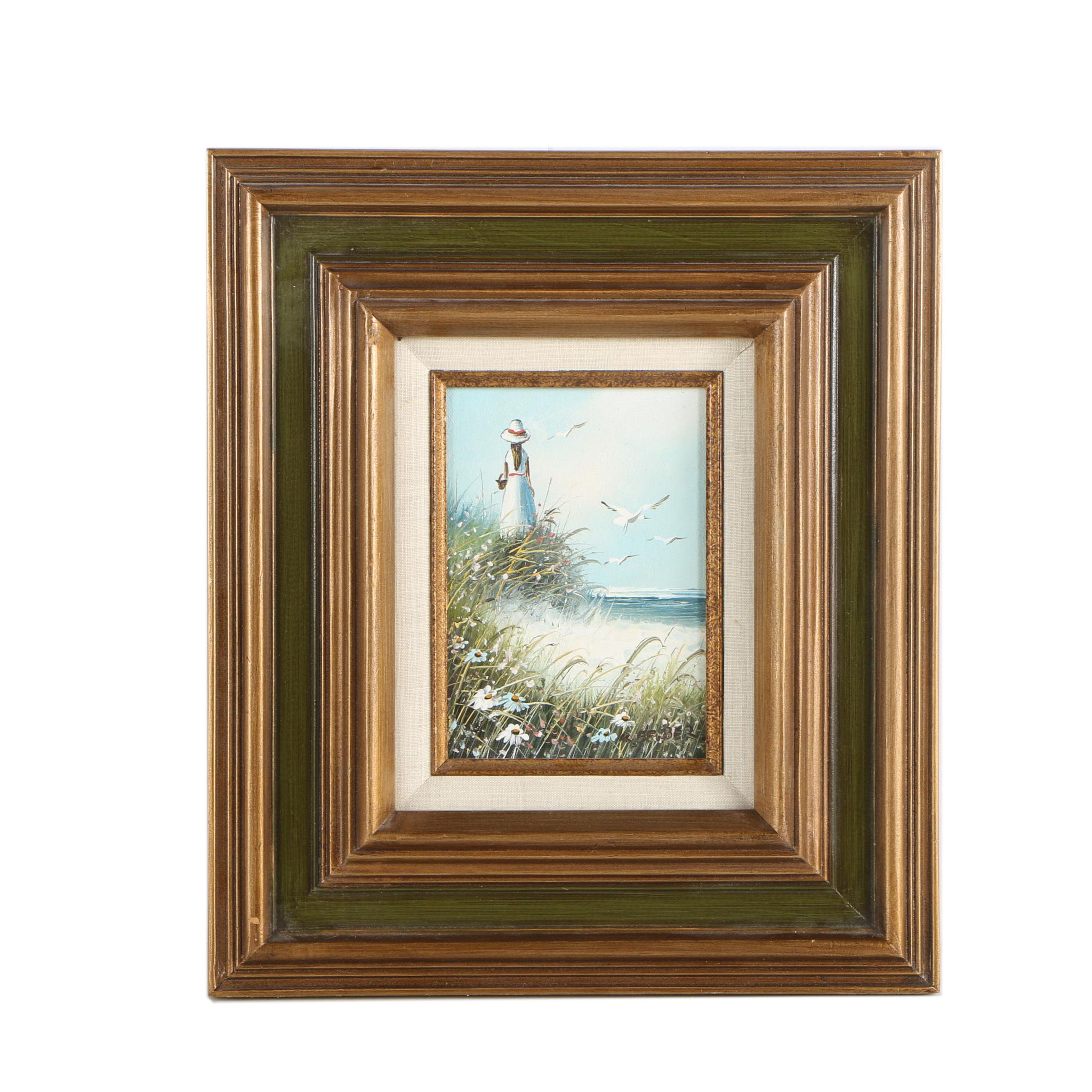 K. Beiber Oil Painting of Beach Scene