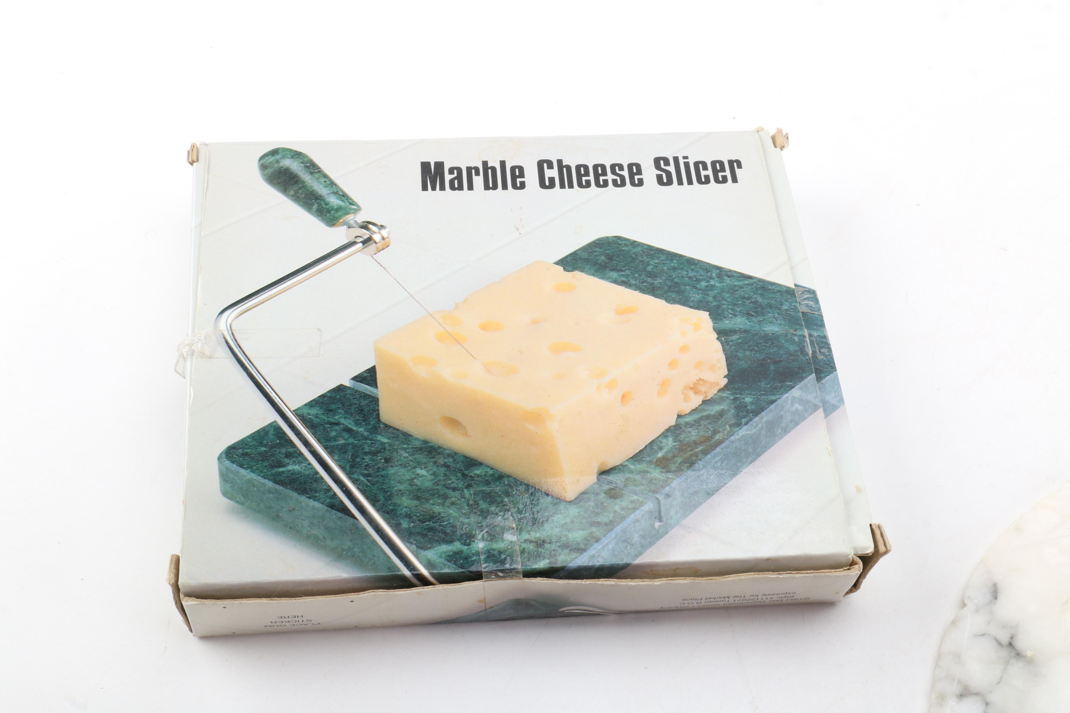 Marble Cheese Slicer and Alabaster Bowl