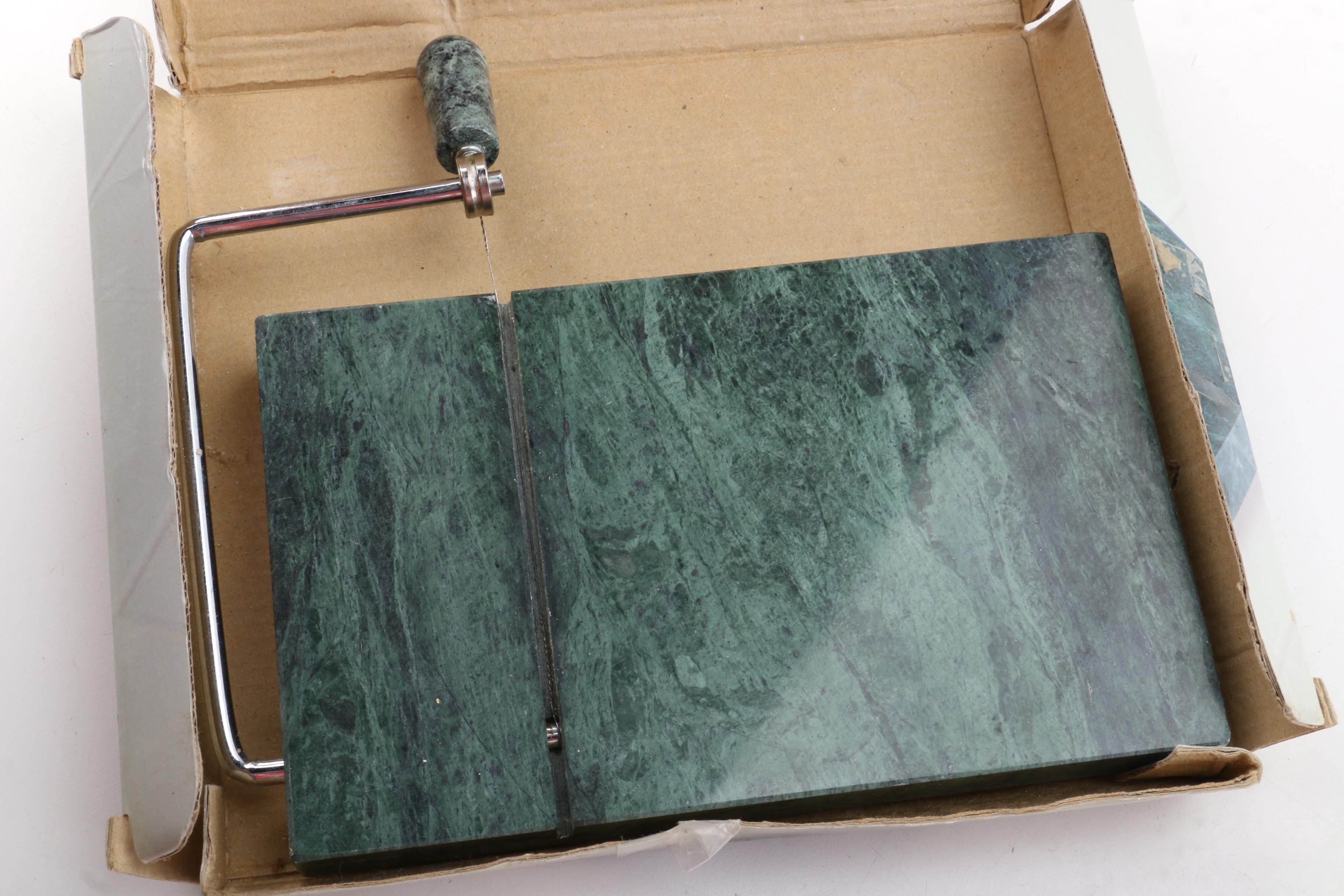 Marble Cheese Slicer and Alabaster Bowl