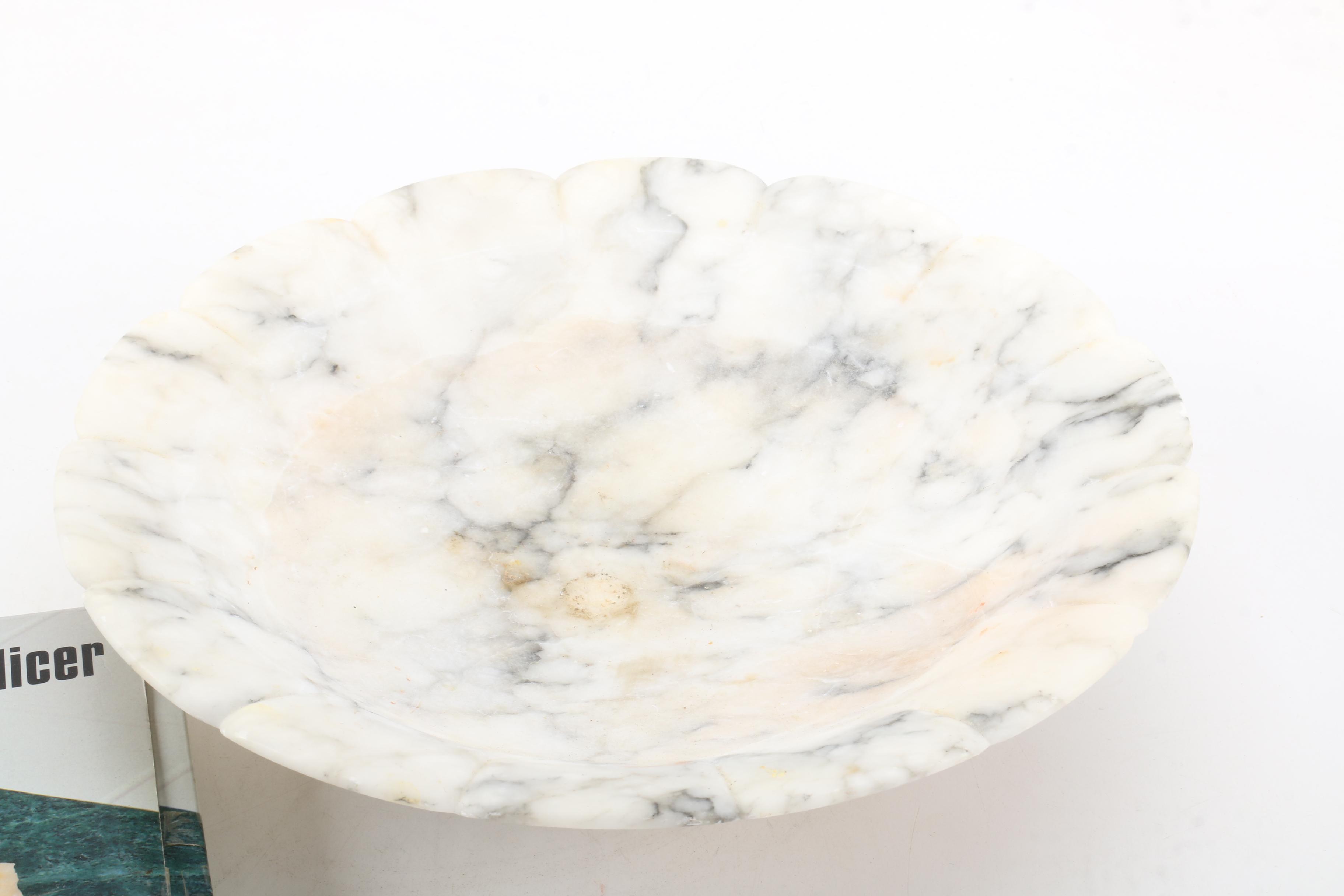 Marble Cheese Slicer and Alabaster Bowl