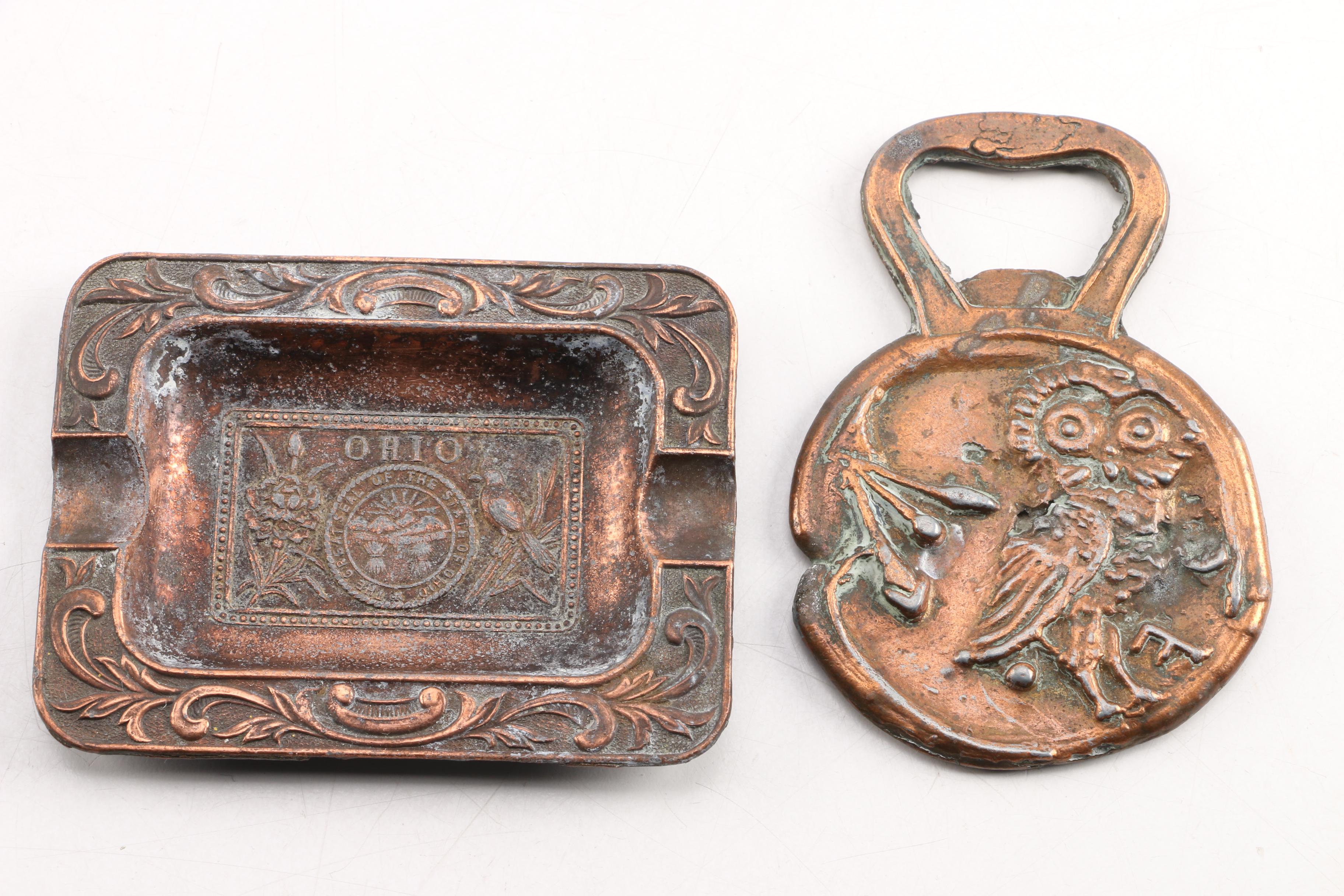 Copper and Brass Vase, Tray and Table Accents