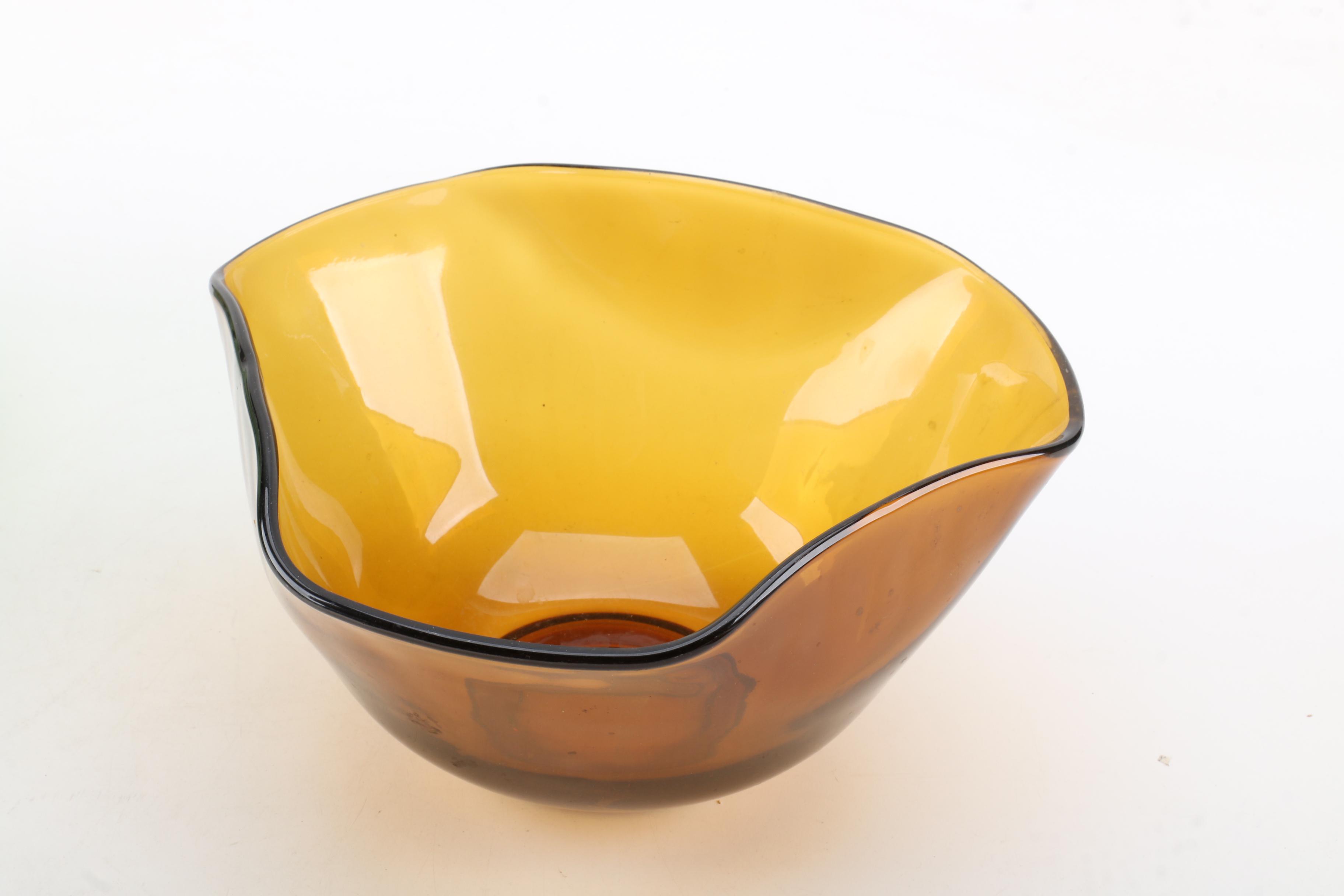 Anchor Hocking Amber Glass Bowl, Circa 1960, Hand Blown Glass Bowl