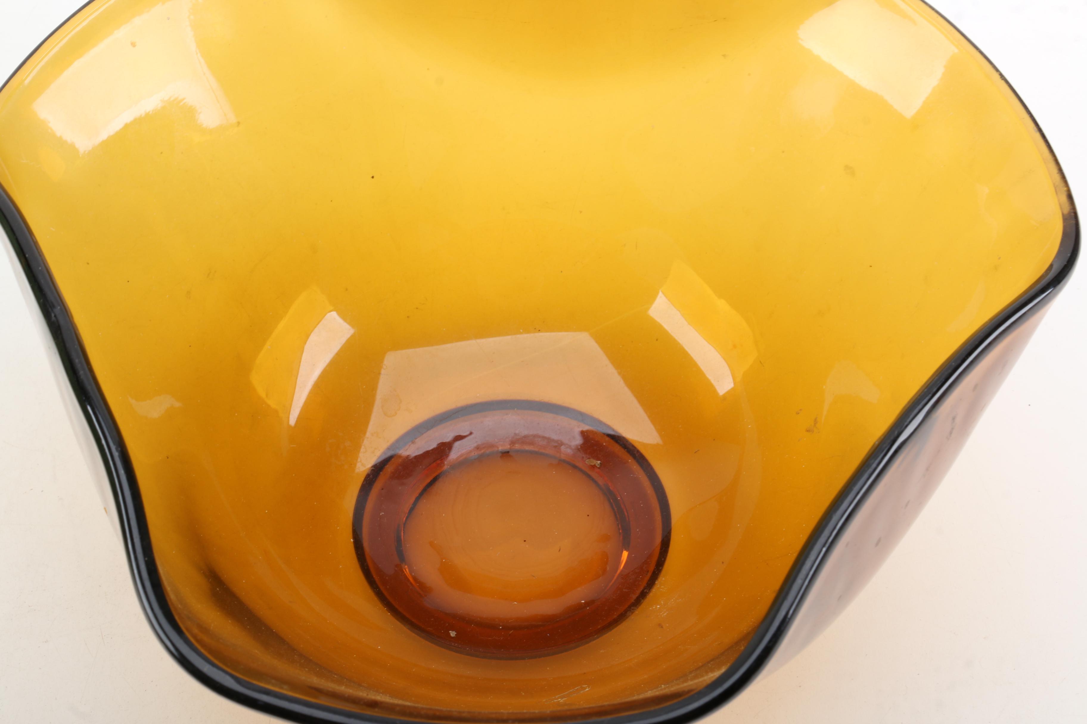 Anchor Hocking Amber Glass Bowl, Circa 1960, Hand Blown Glass Bowl