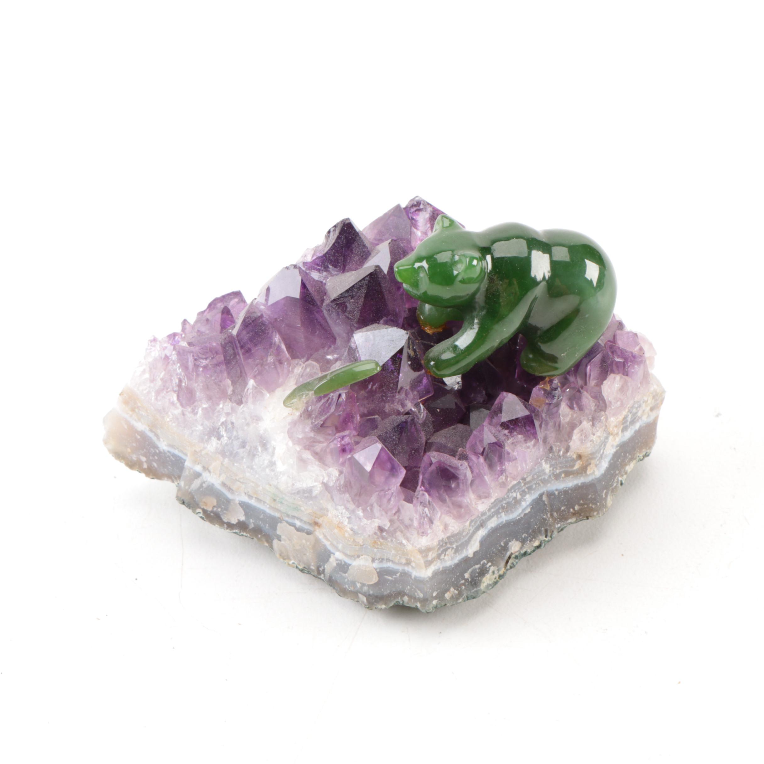 Amethyst Specimen with Serpentine Bear